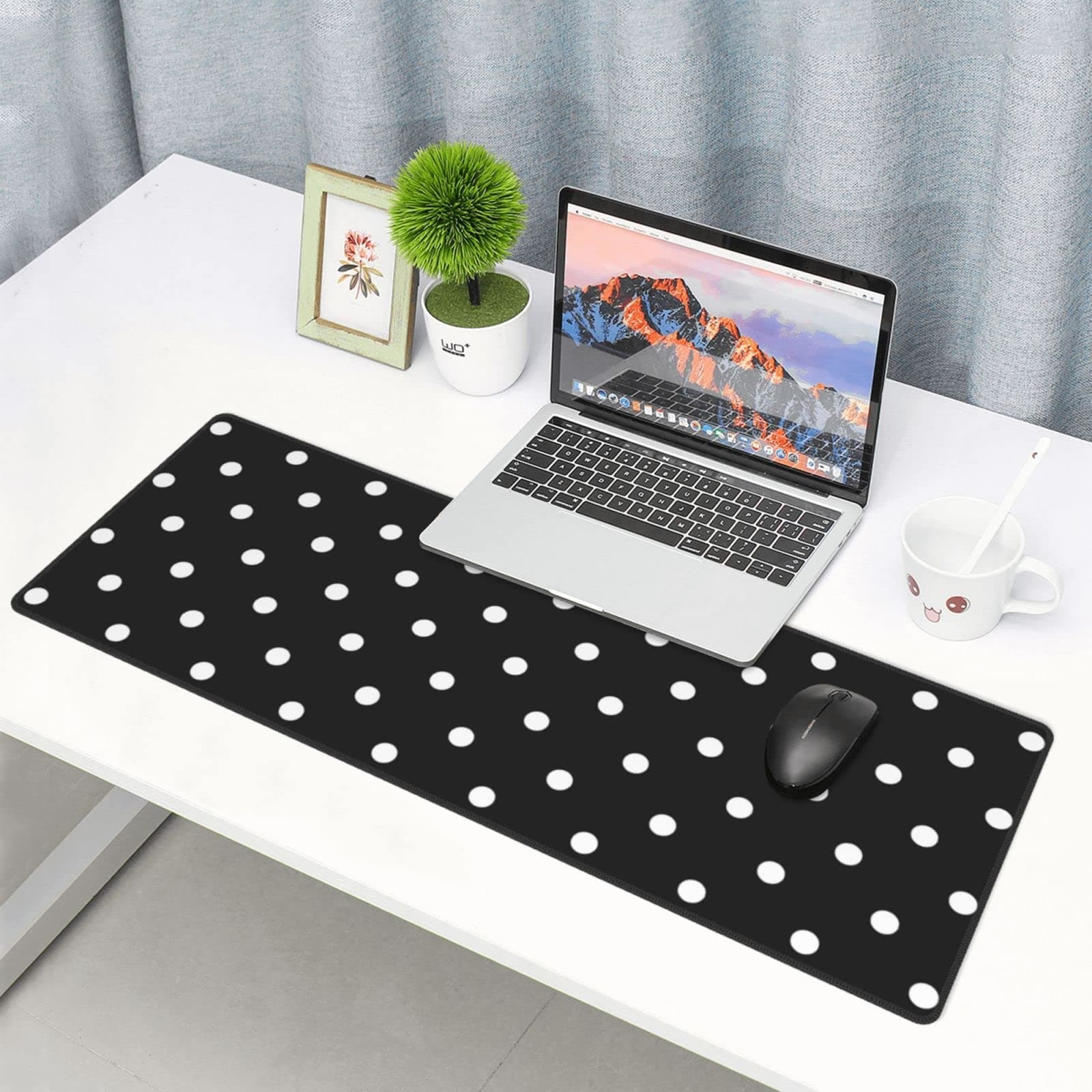 Polka Dot Black and White Simple Pattern Extended Large XXL Gaming Mouse Pad Mat ( 31.5 x 11.8 in), Mousepad Keyboard with Non-Slip Rubber Base Waterproof Stitched Edges for Work, Game, Office, Home