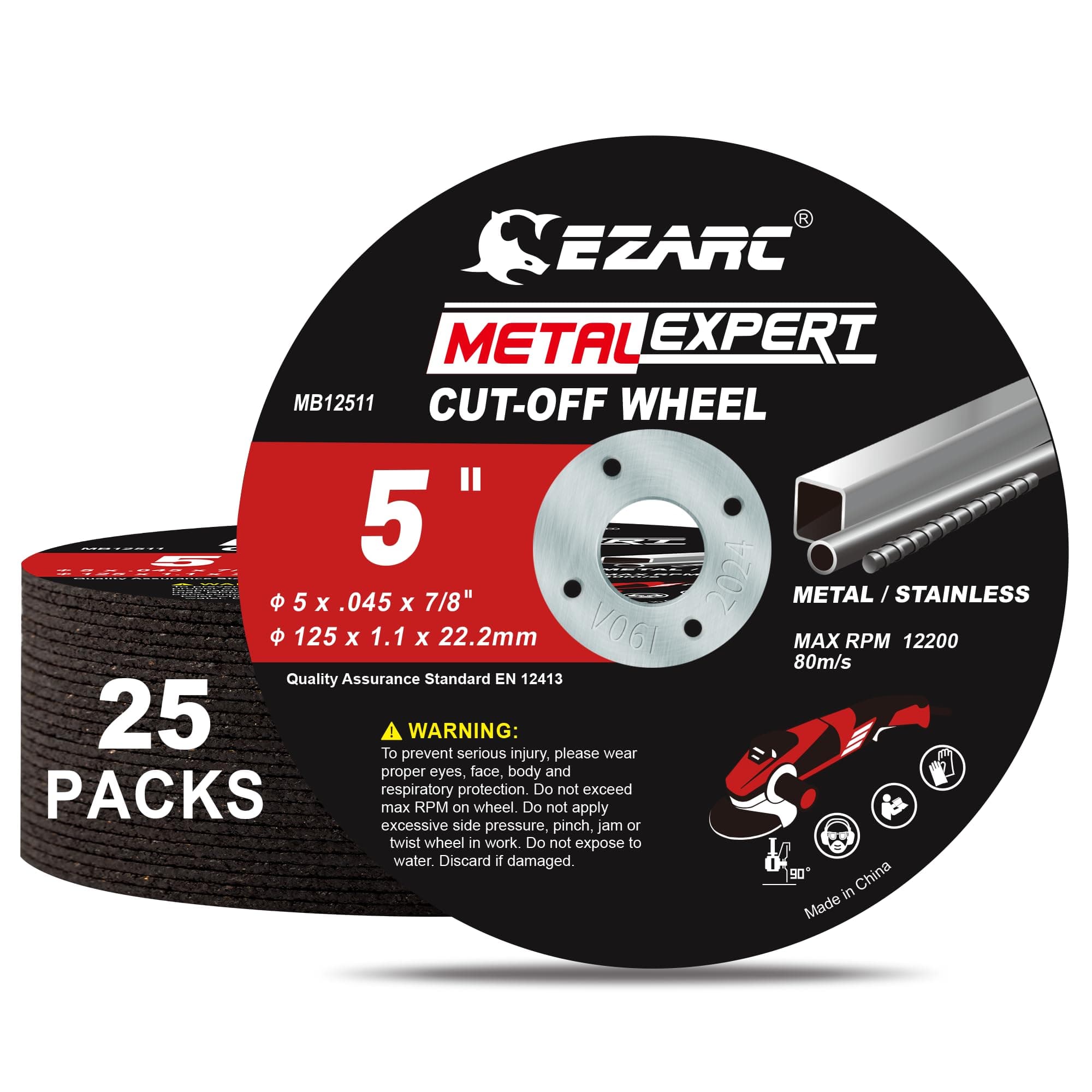 EZARC Cut Off Wheels 25 Pack, 5'' x .045'' x 7/8'' Thin Grinder Cutting Wheel, Metal & Stainless Steel Cutting Disc for Angle Grinders