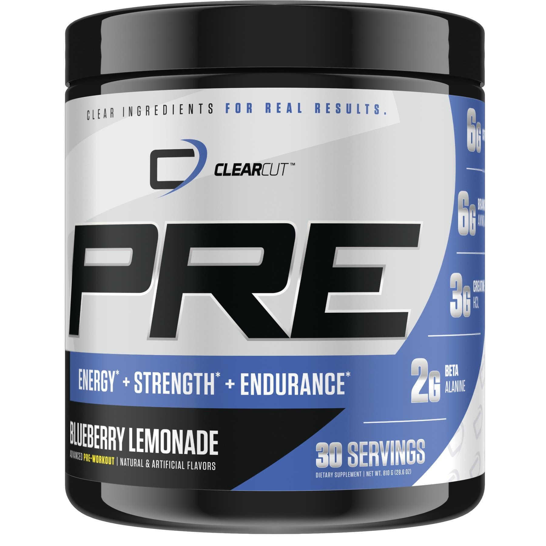 ClearCut PRE, Advanced Pre-Workout with Citrulline Malate, Creatine, BCAAs, Choline, Beta Alanine, 30 Servings (Blueberry Lemonade)