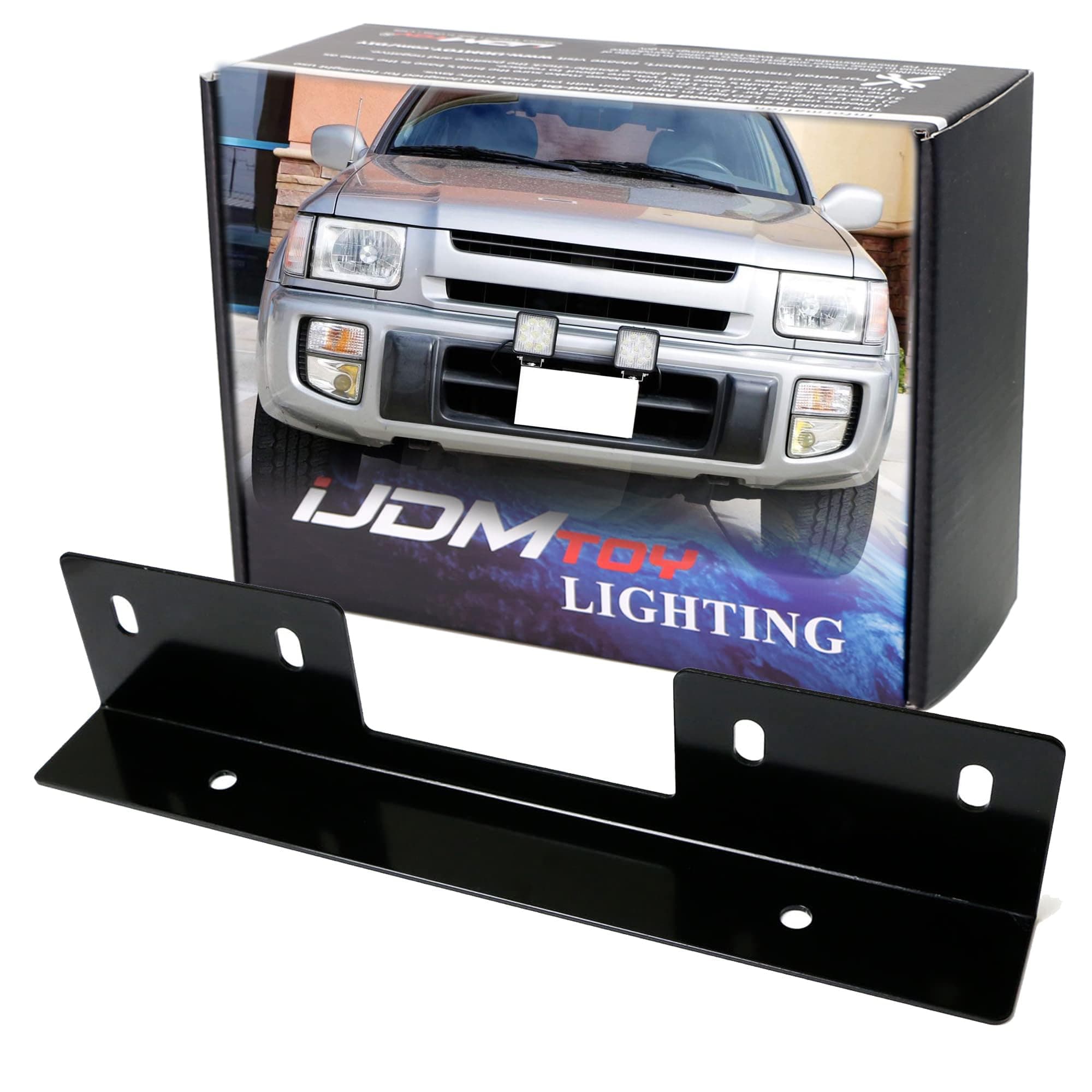 iJDMTOY Miniature Front Bumper License Plate Mount Bracket Holder Compatible with Off-Road Lights, LED Work Lamps, LED Lighting Bars, etc (Black Finish)
