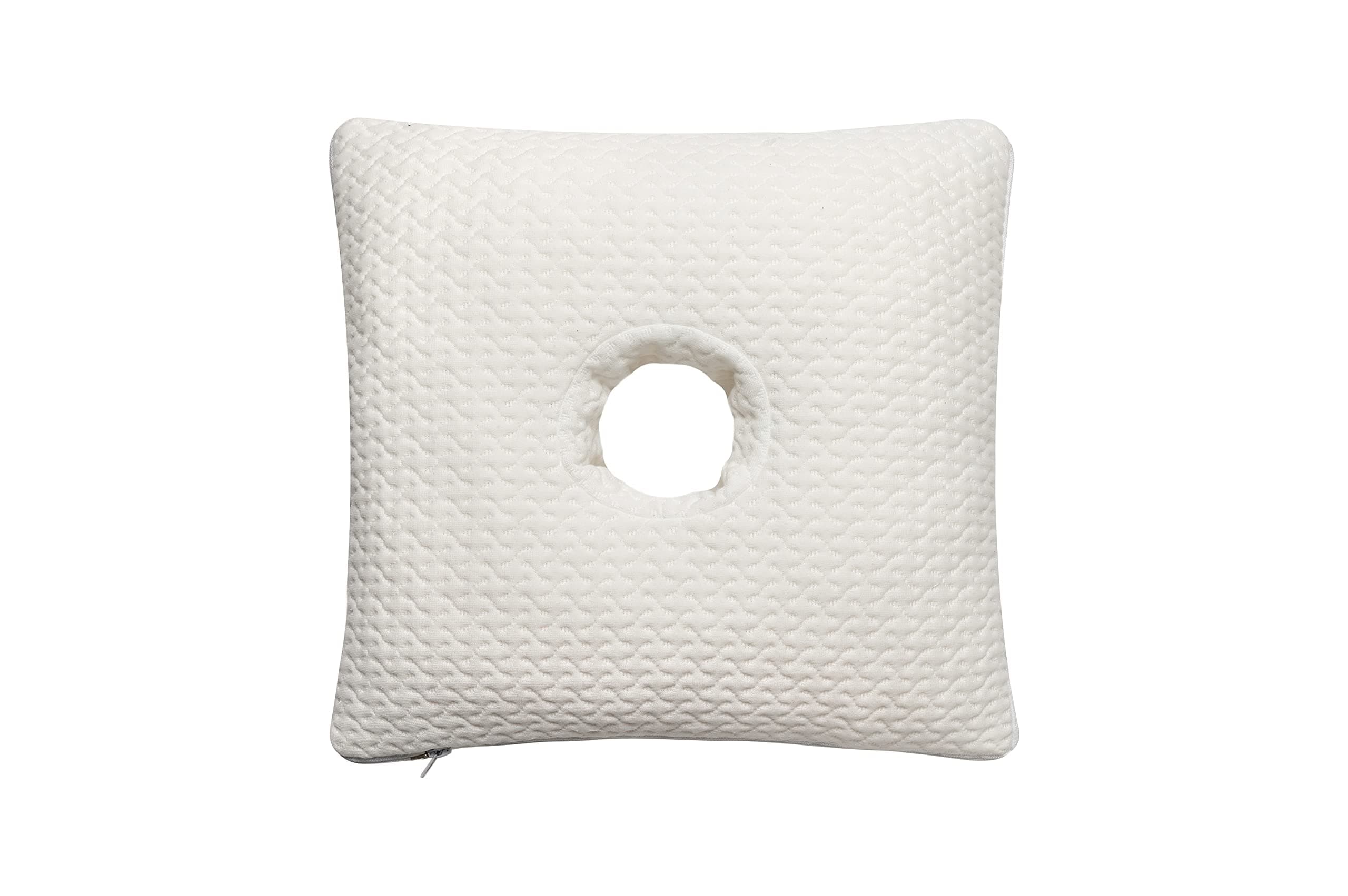 M.B. Leaf Memory Foam Pillow with an Ear Hole for Ear Pain and CNH (White, Small Square Design - Size -15 x 14 x 4 inches )
