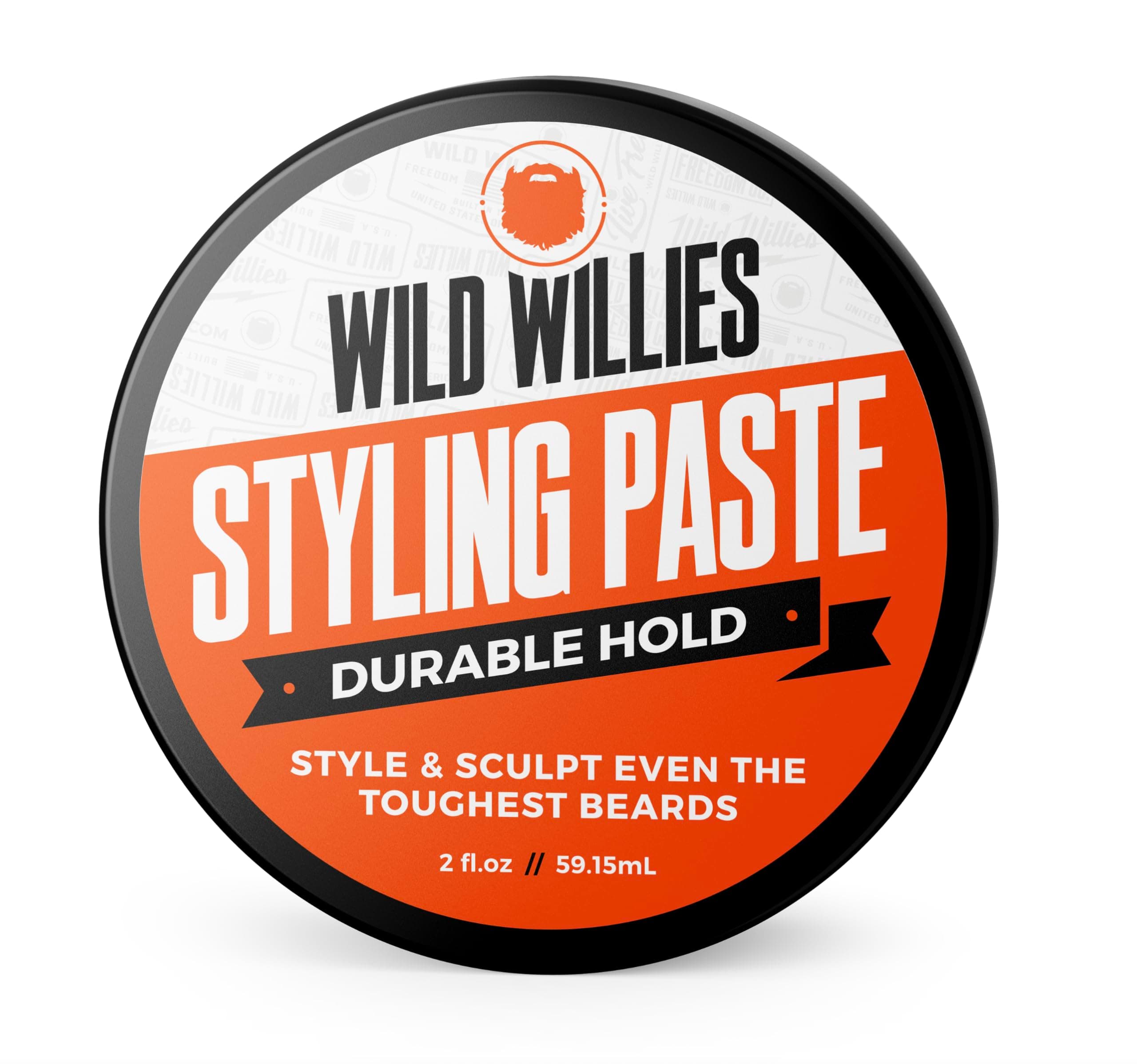 Wild Willies Beard Styling Paste - Men's Grooming Balm with Durable Medium Hold, Hydrates & Tames Flyaway Facial Hair - Non-Greasy, Matte Finish Beard Cream - Essential Beard Care for Men, 2 fl oz