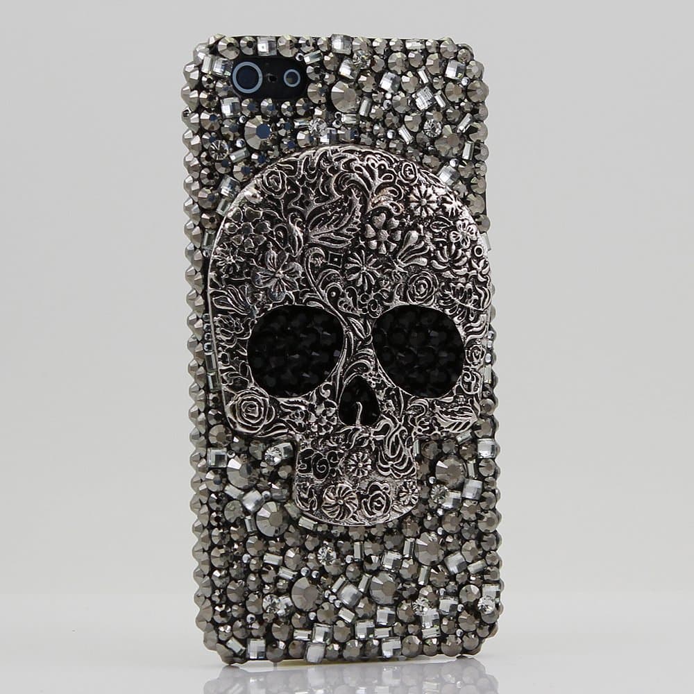 iPhone 6S Bling Case, iPhone 6 Case - LUXADDICTION® [Premium Quality] 3D Handmade Crystallized Bling Case Swarovski Crystals Diamond Sparkle Large Skull Grey Design Cover for iPhone 6 / 6S