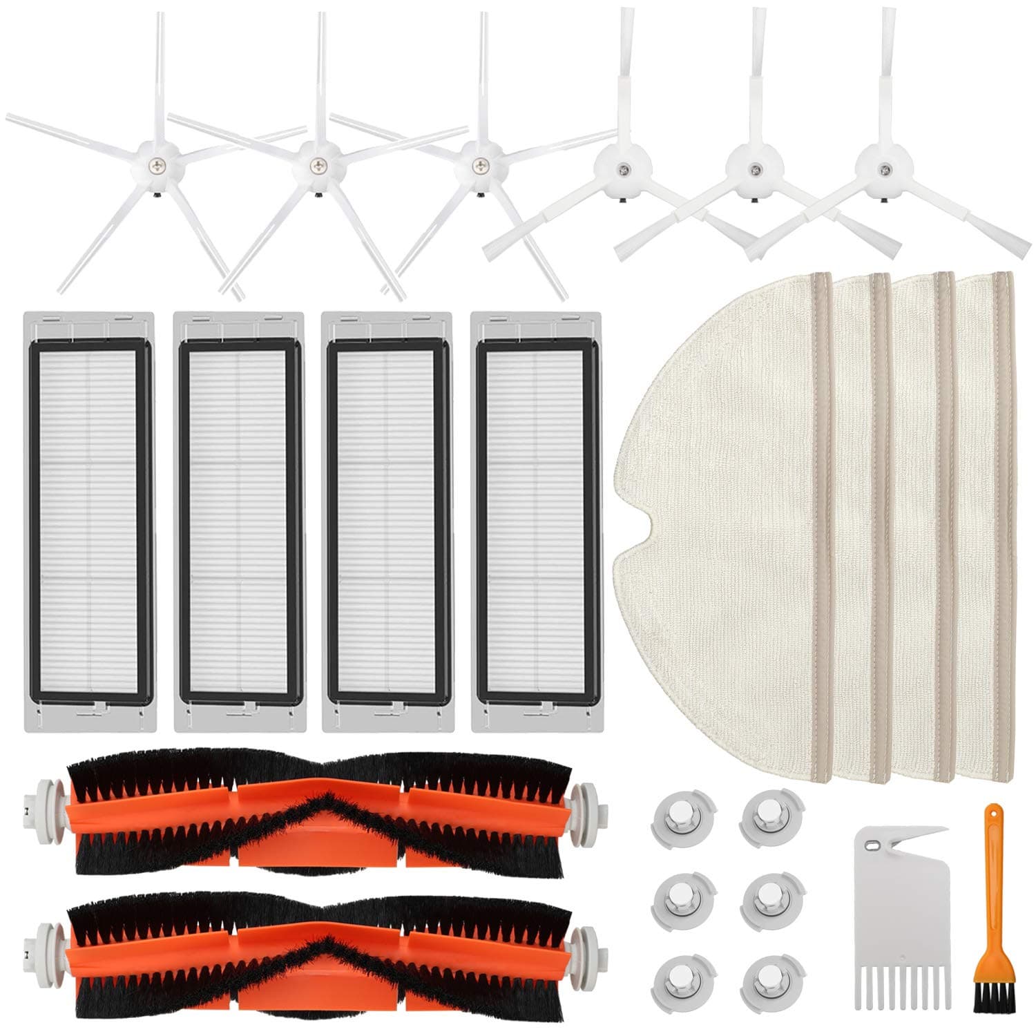 Accessories Kit Compatible with Roborock S4 S5 S6 E4 E20 E25 E35 S50 Xiaomi Mi Mijia Robotic Vacuum, 22 Pack Replacement Parts, 2 Main Brush, 6 Side Brush, 4 Filters, 4 Mop Cloth & 6 Water Tank Filter