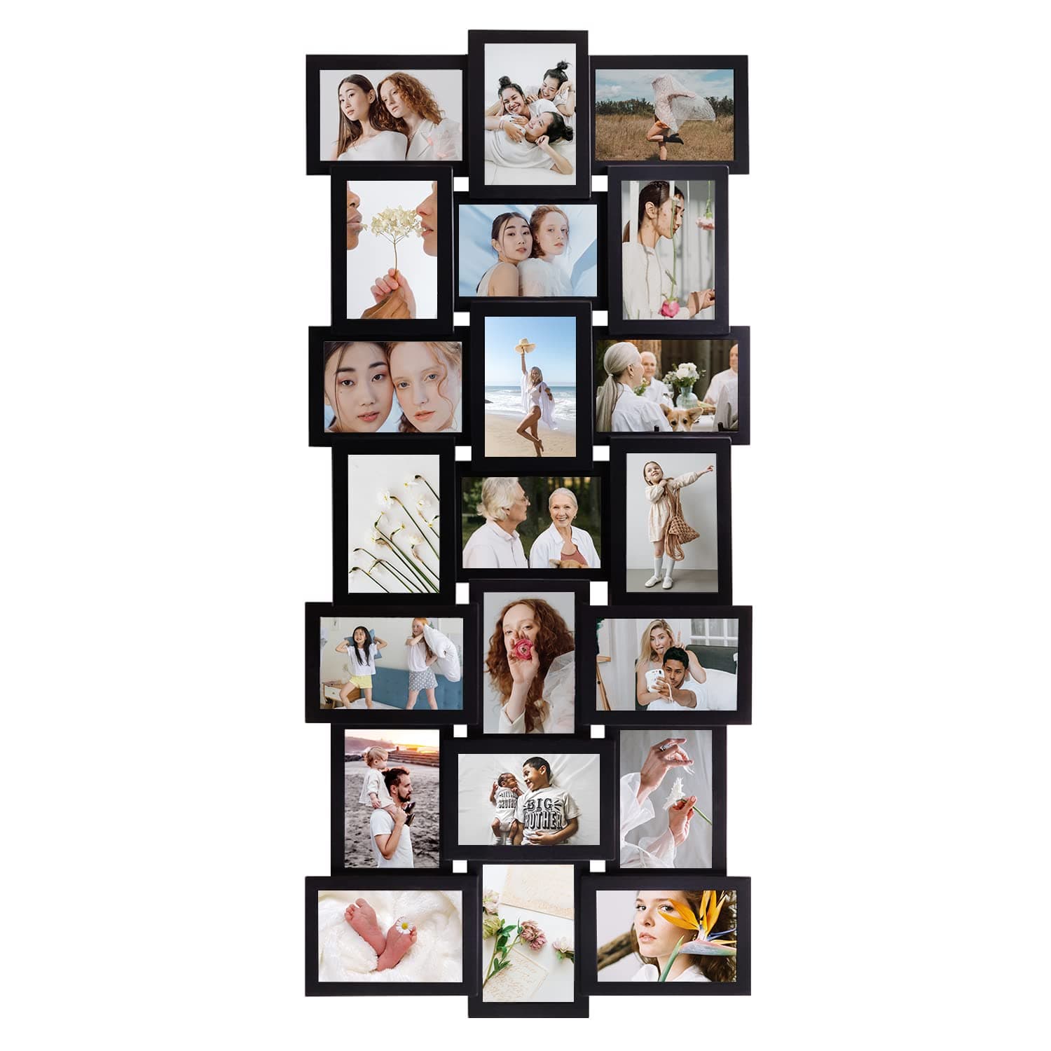 J.M.Deco Picture Frames Collage 21-Opening for Wall Decor, Reunion Friends Family College Picture Frame, Memory Photo Frames Collage 4x6 for Homie, Gallery Puzzle Collage Wall Hanging for 4x6, Black
