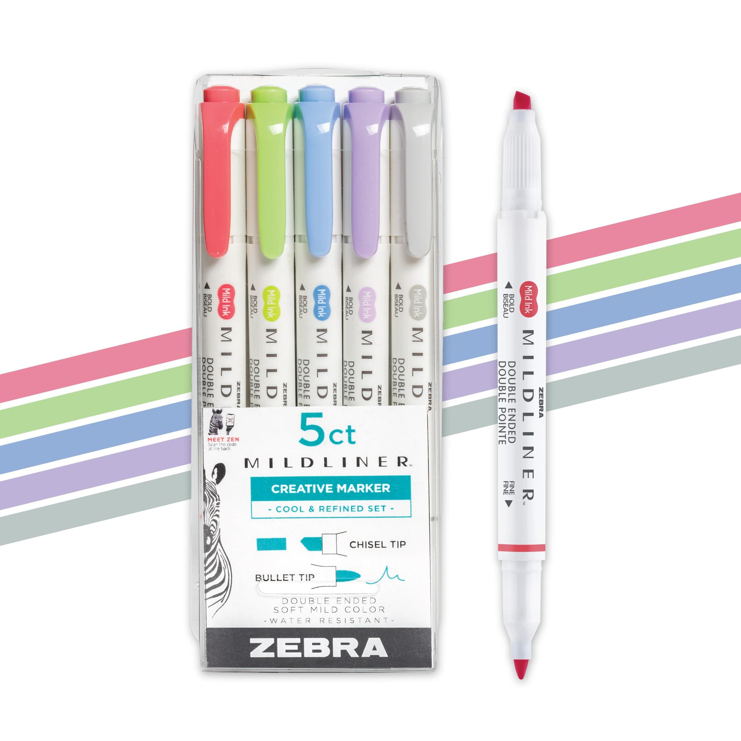 Zebra Mildliner Double Ended Marker Bold & Fine Point 5/Pkg-Cool & Refined