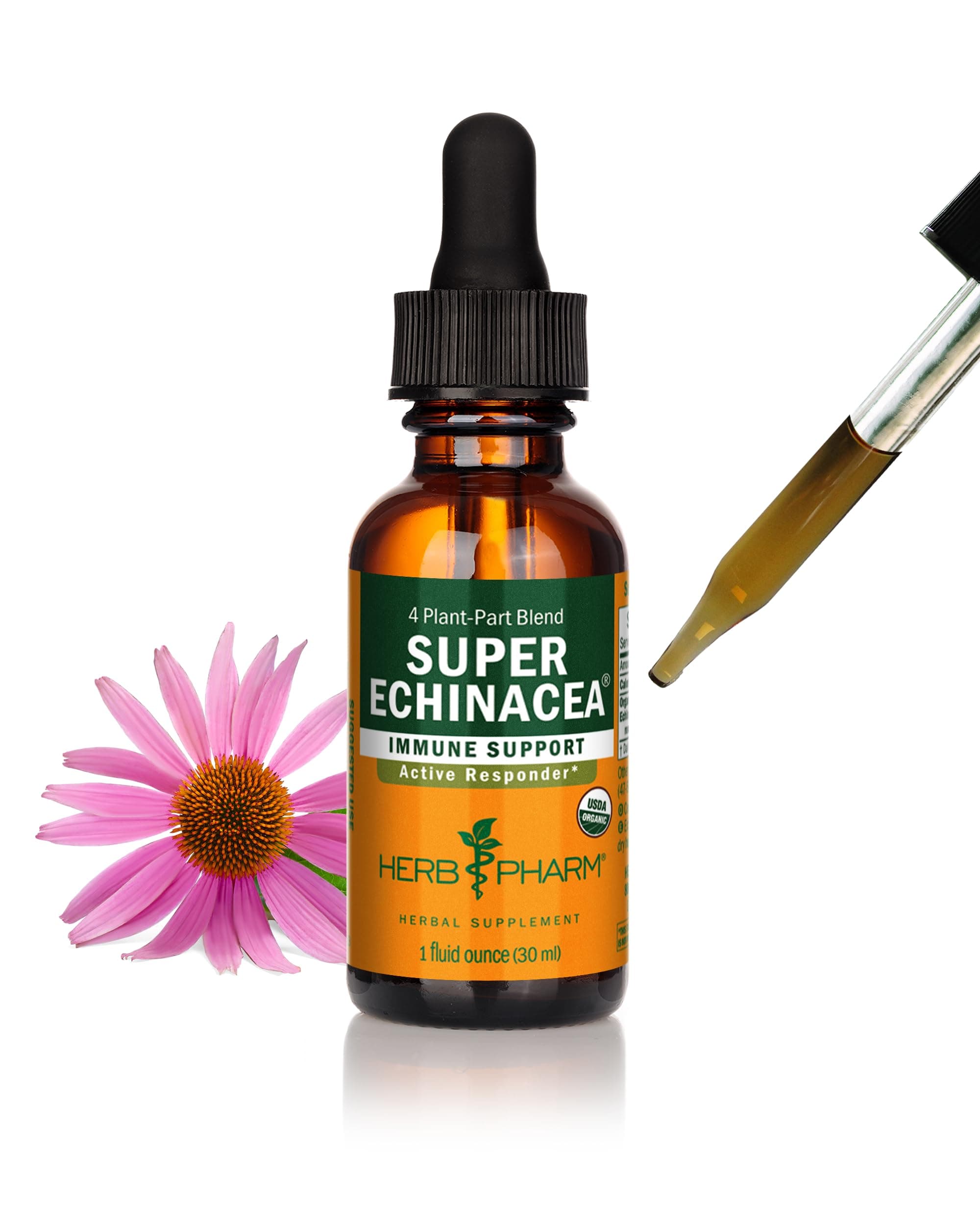 Herb Pharm Certified Organic Super Echinacea Liquid Extract for Active Immune System Support - 1oz