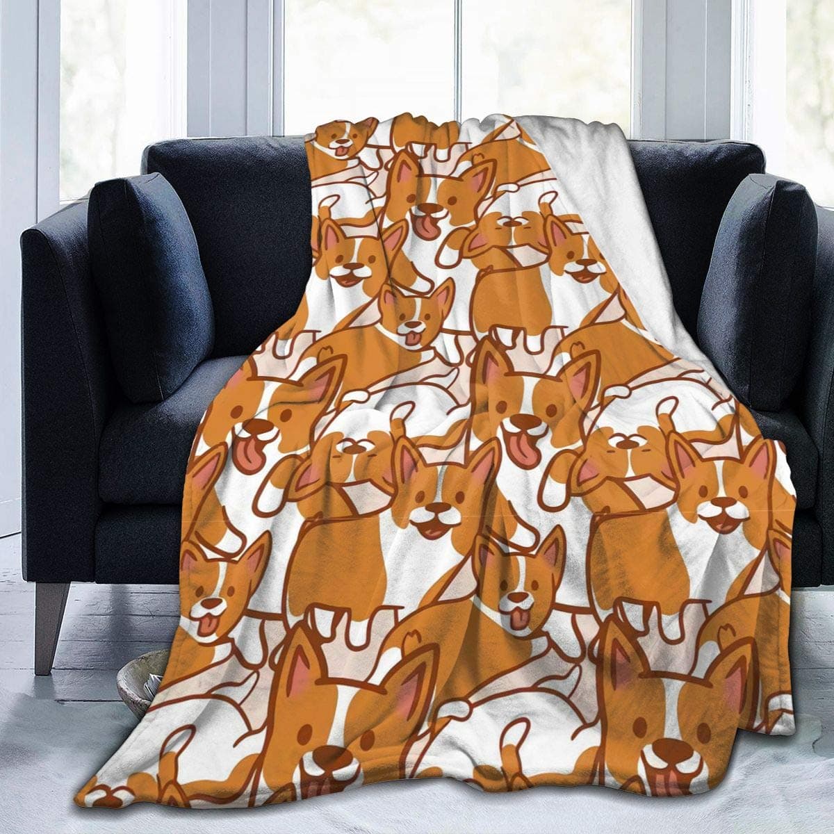 Cute Cartoon Corgi Microfiber Flannel Blankets for Couch, Bed, Sofa Ultra Luxurious Warm and Cozy for All Seasons Child-40x50 in