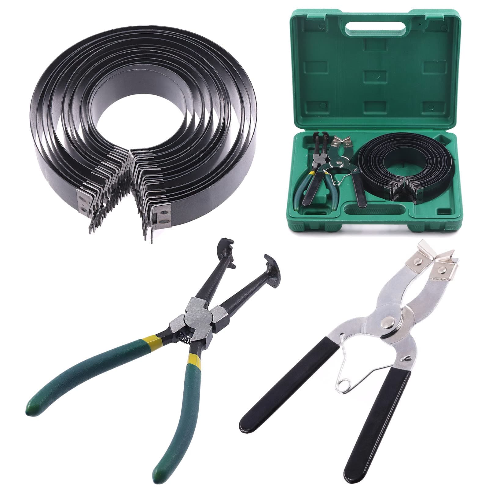 – 16 Pcs Automotive Engine Piston Ring Compressor Tool Set Contains Compressor Pliers, Piston Installer Pliers and 2.4" to 5.7" 14 Bands Compression Ratchet for Auto Car Truck Engine