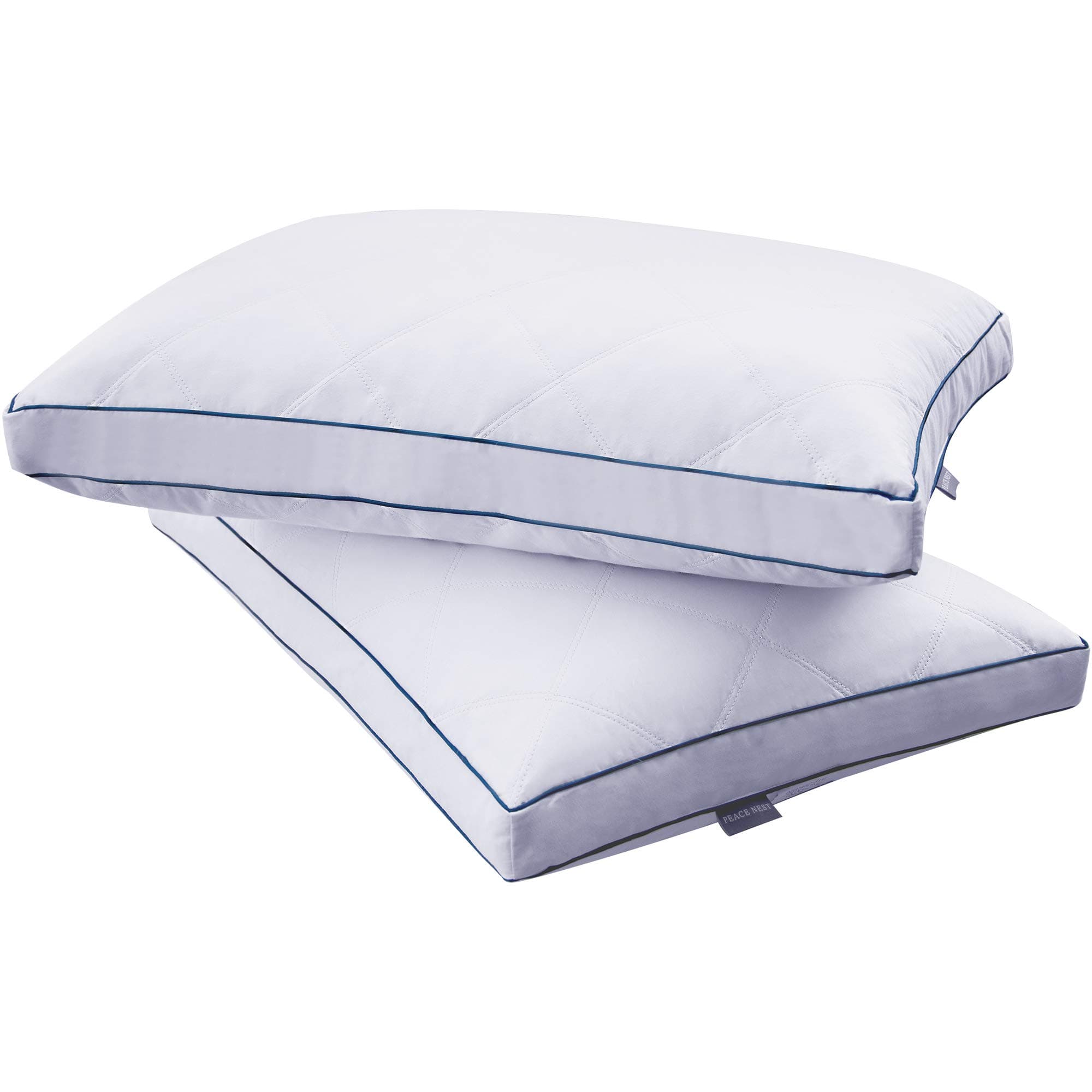 White Goose Feather Gusset Pillows, Double Stitching Rhombic Quilting Pattern, Double Thick Cotton Fabric Cover, King Size, 2 Pack