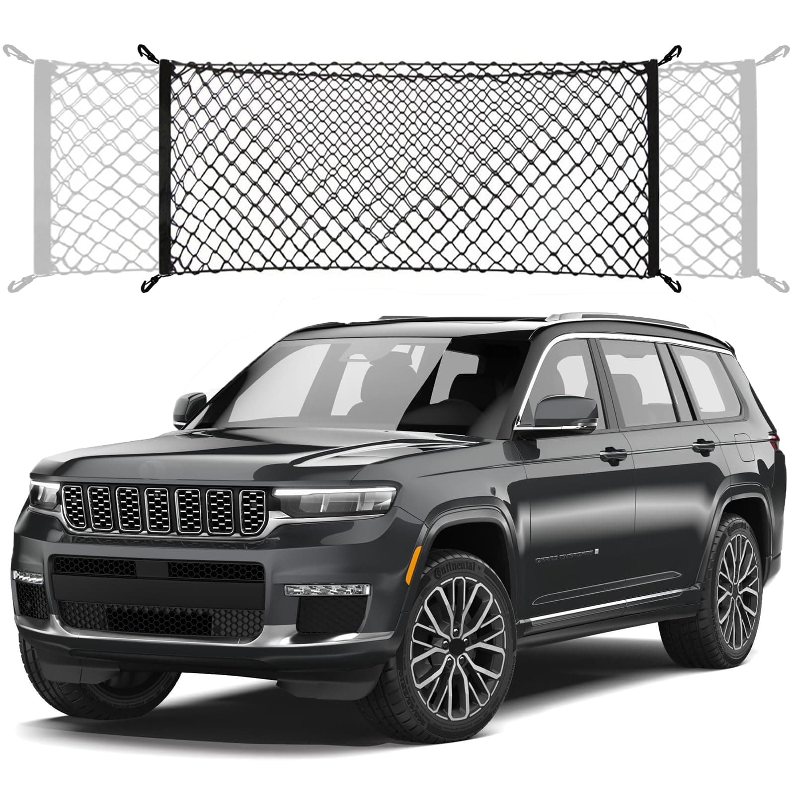 Envelope Style Trunk Cargo Net Compatible with Jeep Grand Cherokee New 2026 2025 2024 2023 2022, Grand Cherokee L 2026 2025 2024 2023 2022 (5 &7 Seats) SUV Nylon Car Rear Mesh Tailgate Netting