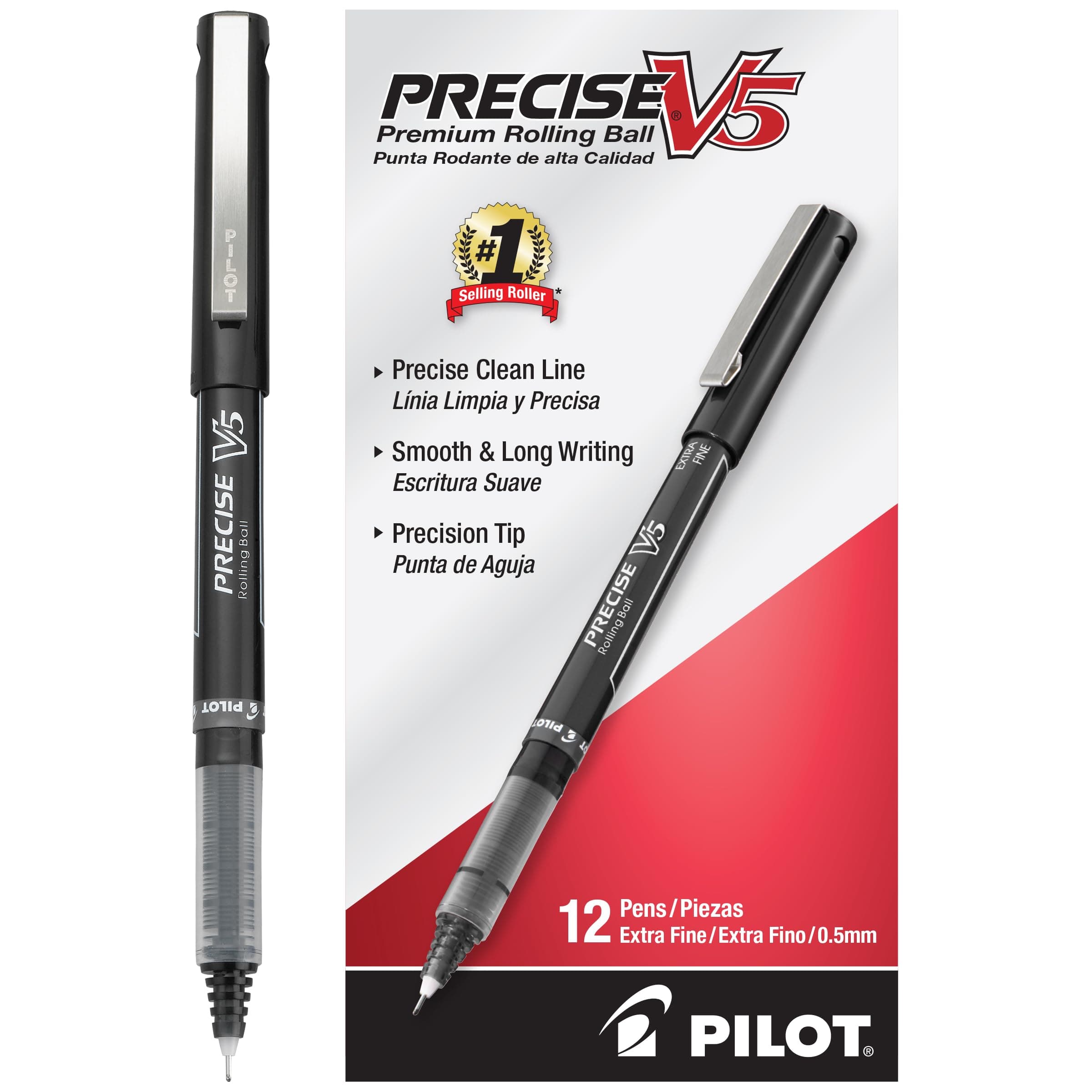 Pilot Precise V5 Stick Rolling Ball Pens, Extra Fine Point, Black Ink, Dozen Box (35334)