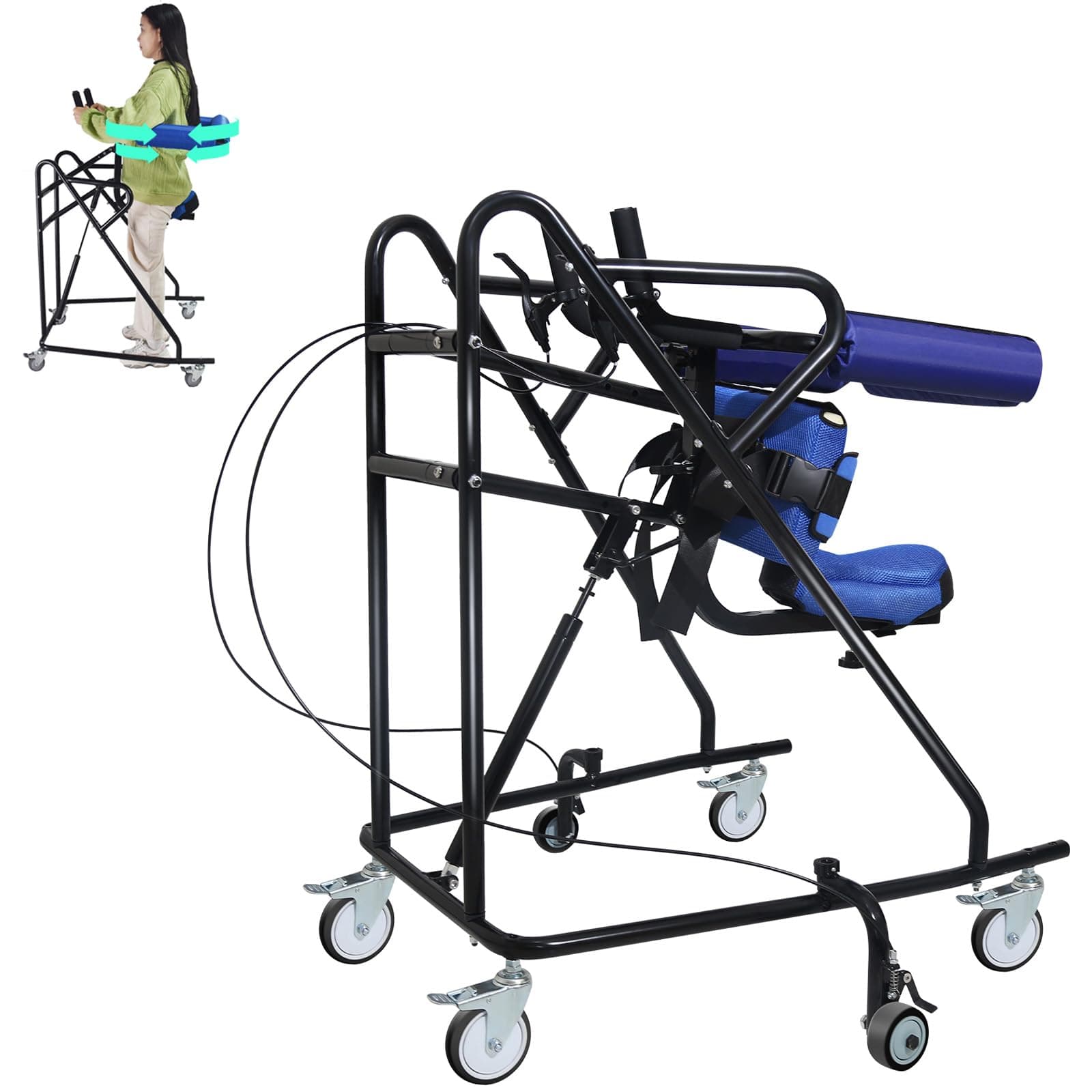 Standing Frames for Rehabilitation| Adjustable for Users 47 to 71 Inches Tall | Supports up to 220 lbs | Carbon Steel Frame | Enhanced Stability with Brakes, Black