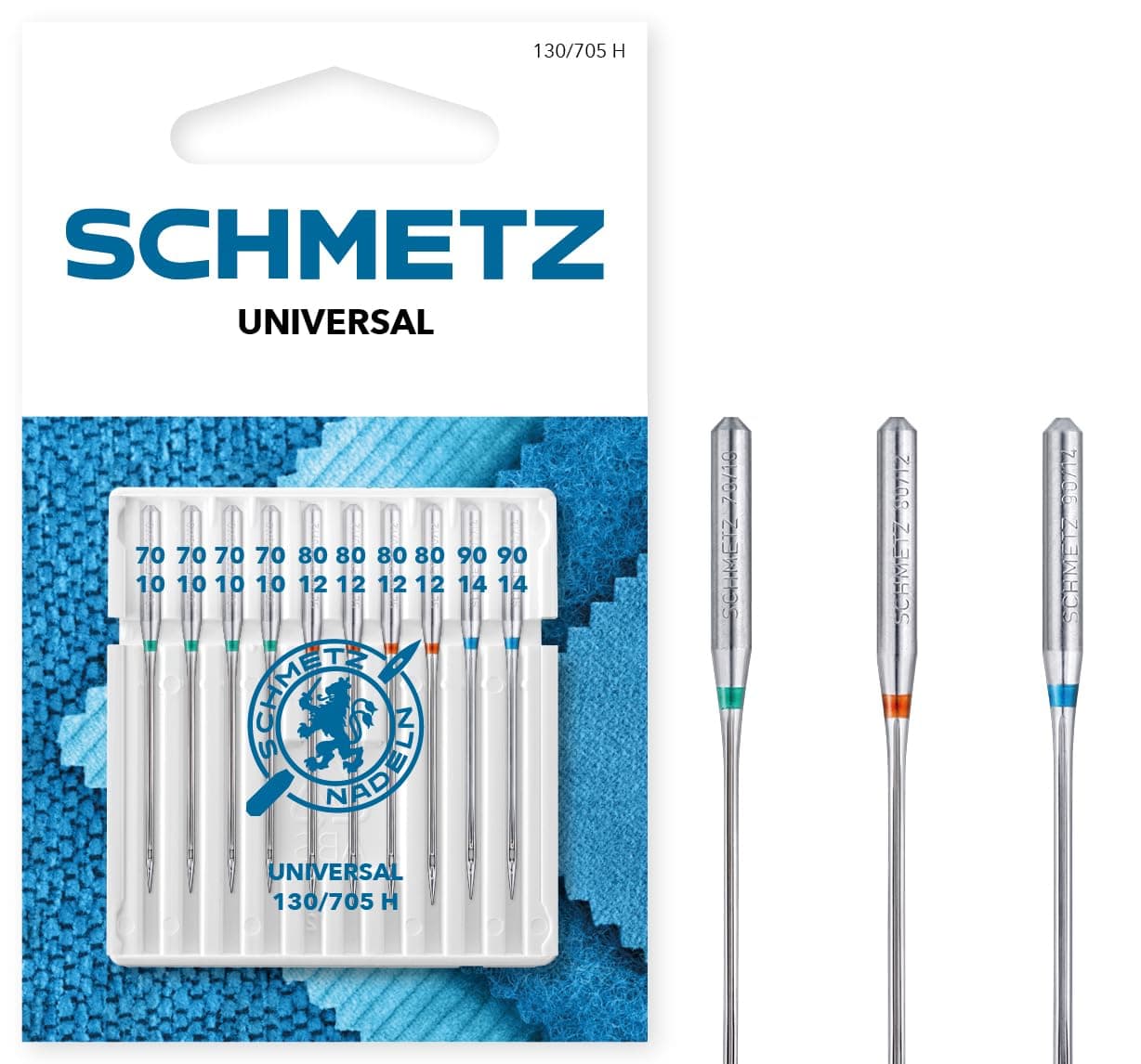 SCHMETZ | 10 Sewing Machine Needles | Universal | 130/705 H | Size 70/10-90/14