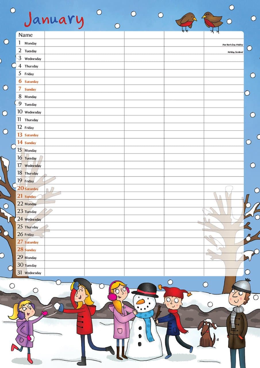 A3 Family Organiser 2018