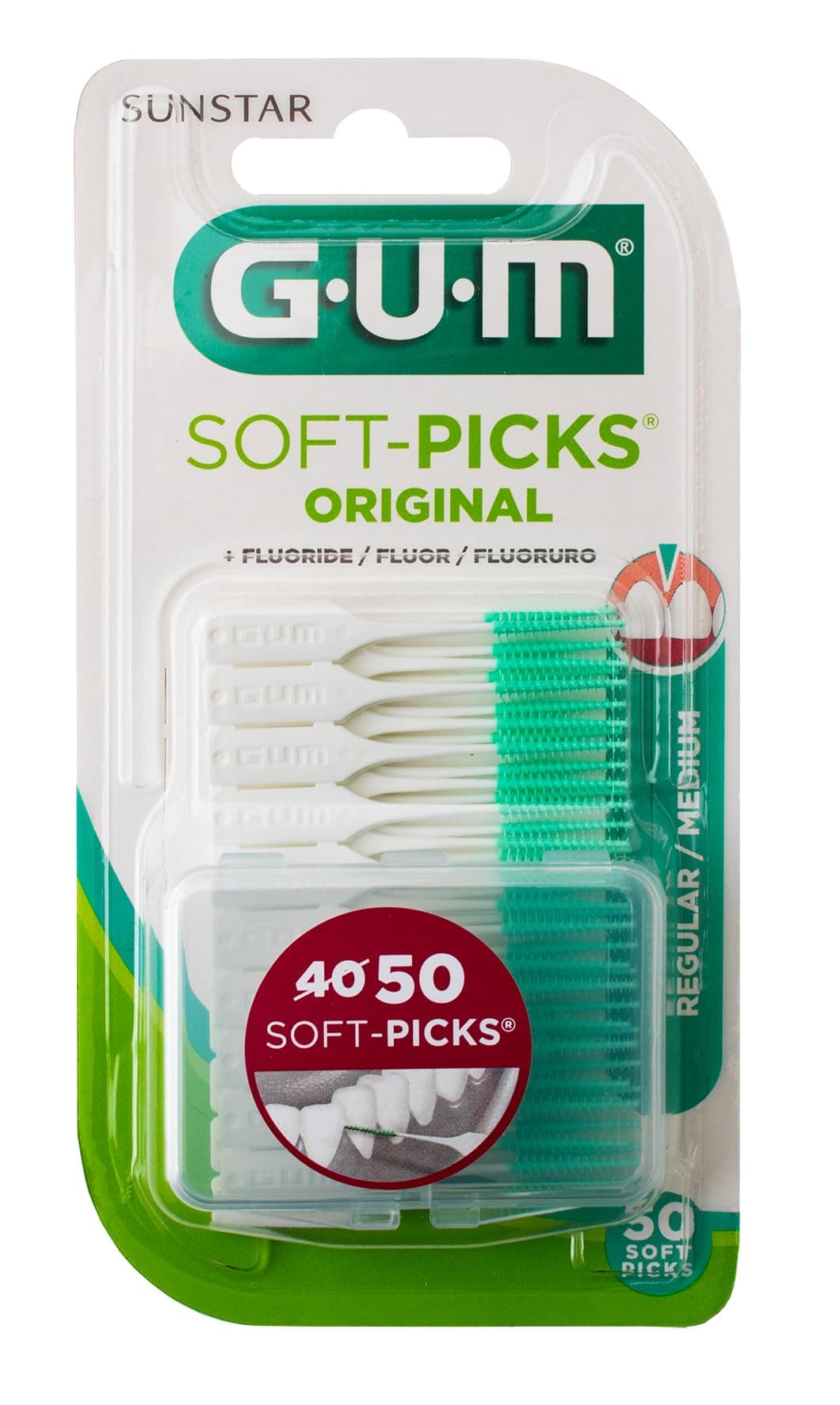 Gum 158155 Soft Picks Original Brushes, Regular, Pack of 50