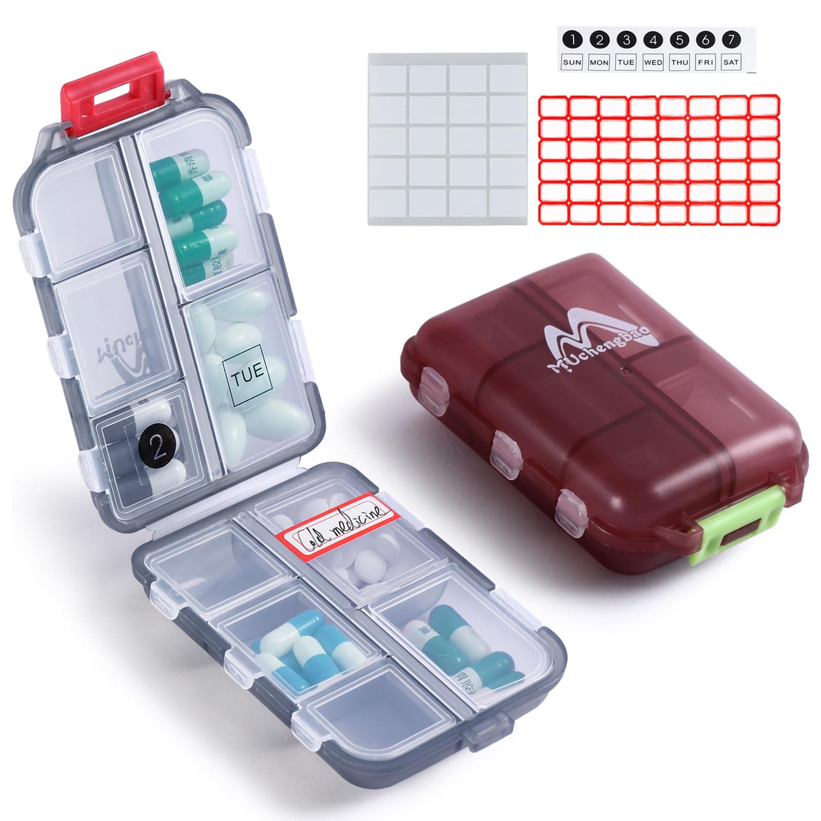 Muchengbao 2 PCS Pill Organizer 10 Compartments