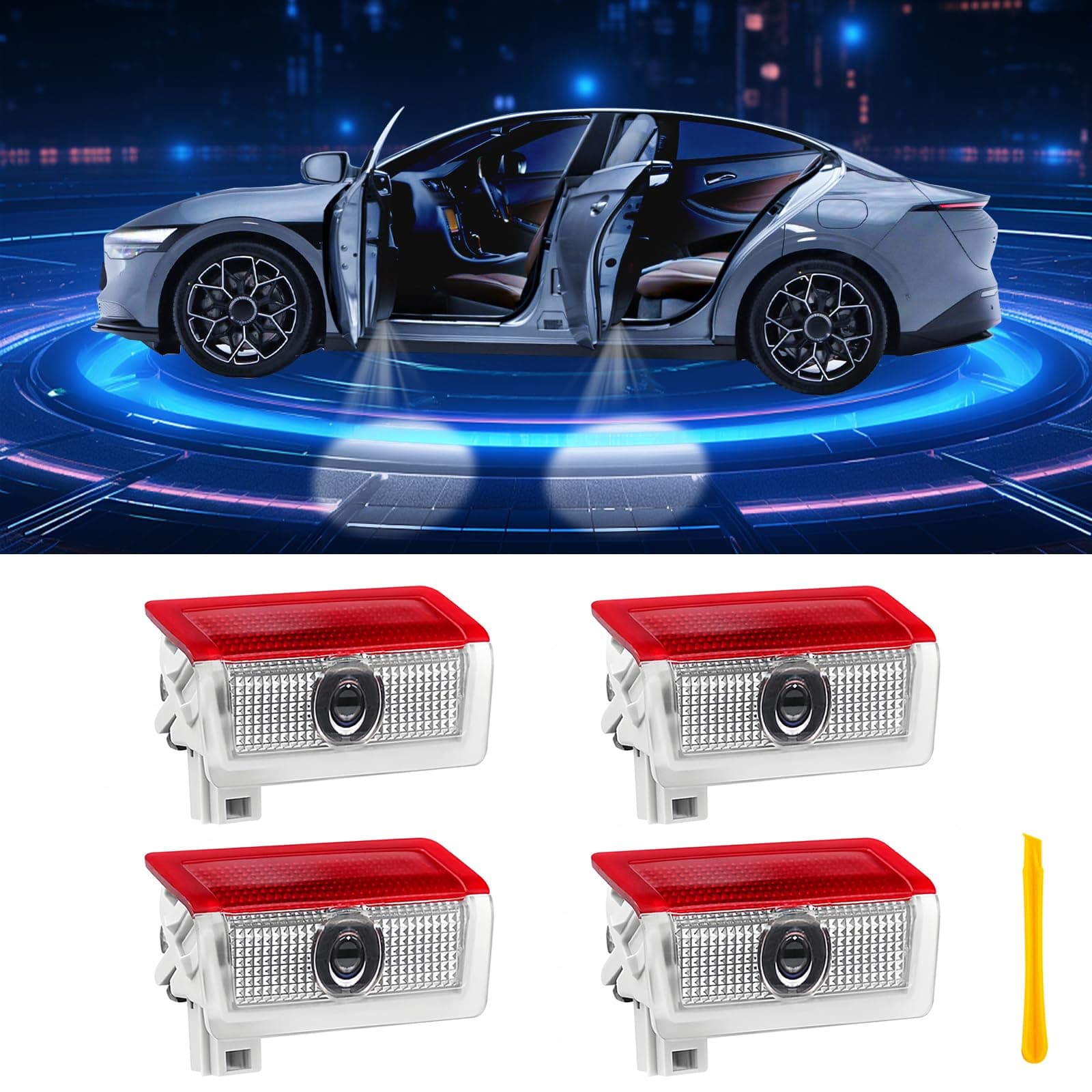 Car Door Lights Logo Projector Puddle Lights Compatible with A B C E M GL GLA GLC GLE Class Accessories, No Fade 4K-HD Car Welcome Lights(4 Pack)