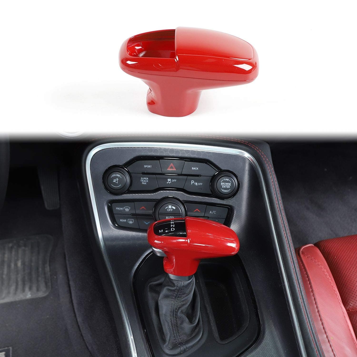 Voodonala for Challenger Charger ABS Gear Shift Shifter Knobs Cover Trim for 2015-2024+ Dodge Challenger Charger Interior Accessories 2018-2024+ Durango ABS Red 3pcs