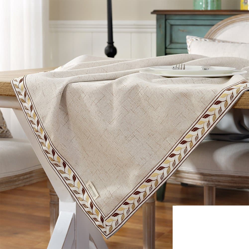 Waterproof solid color tablecloths,Applique embroidery table cover for dining table teapoy coffee side table restaurant kitchen picnic tv cabinet desk-C 130x190cm(51x75inch)