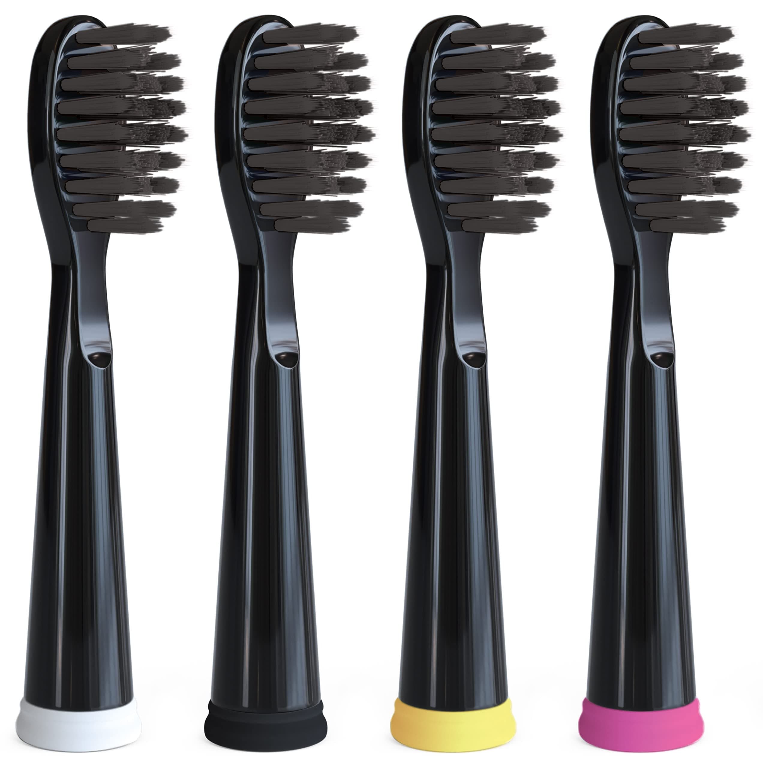 Replacement Electric Toothbrush Heads for Fairywill, Sonic-FX, SnapWhite – Soft Nylon Charcoal Bristle Twist Lock Replacement Tooth Brush Head, Compatible with Electric Toothbrushes (Black, Pack of 4)