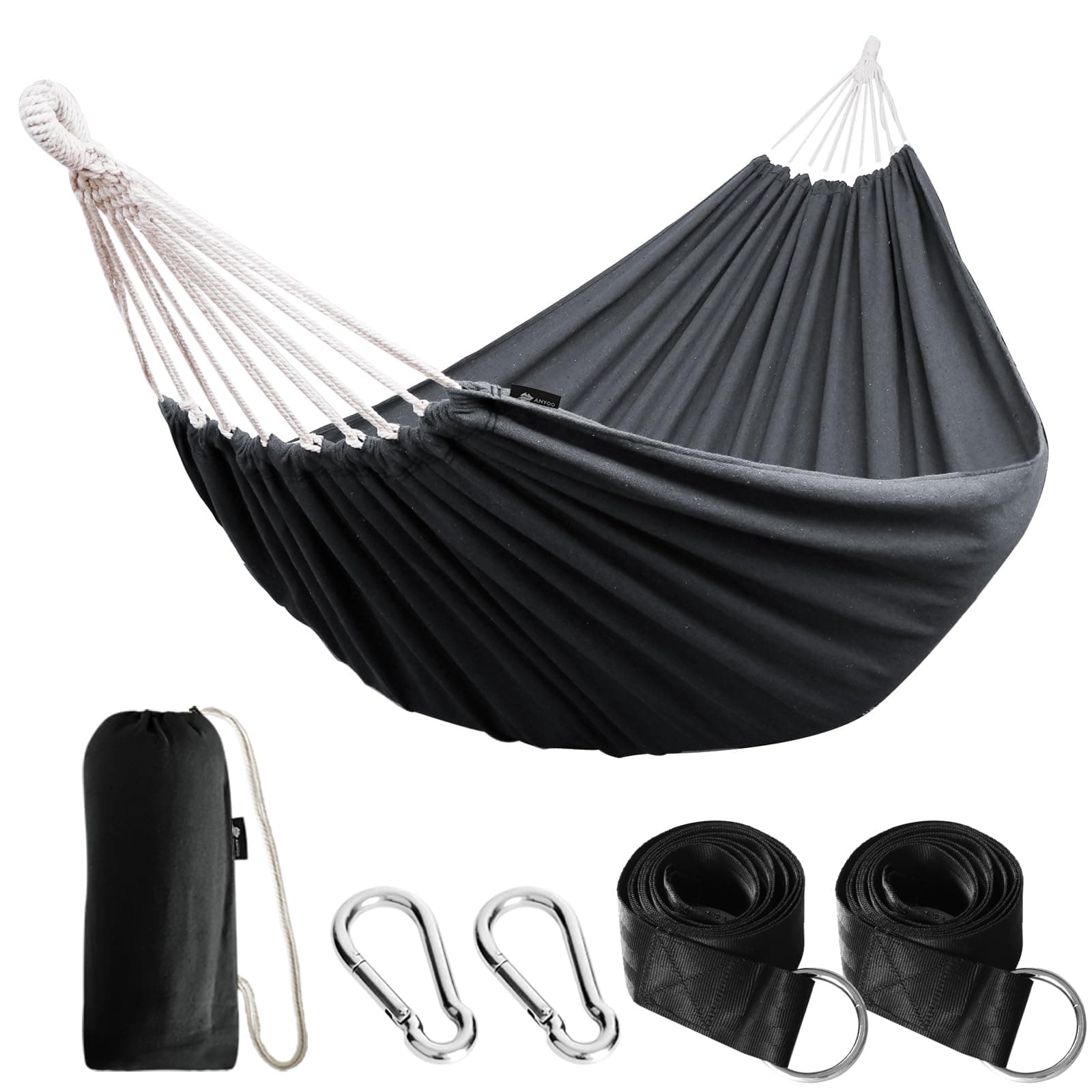 ANYOO Cotton Hammock Comfortable Fabric with Tree-friendly Straps, Durable Portable Hammock with Travel Bag,Perfect for Garden Camping Outdoor/Indoor Patio Balcony Backyard