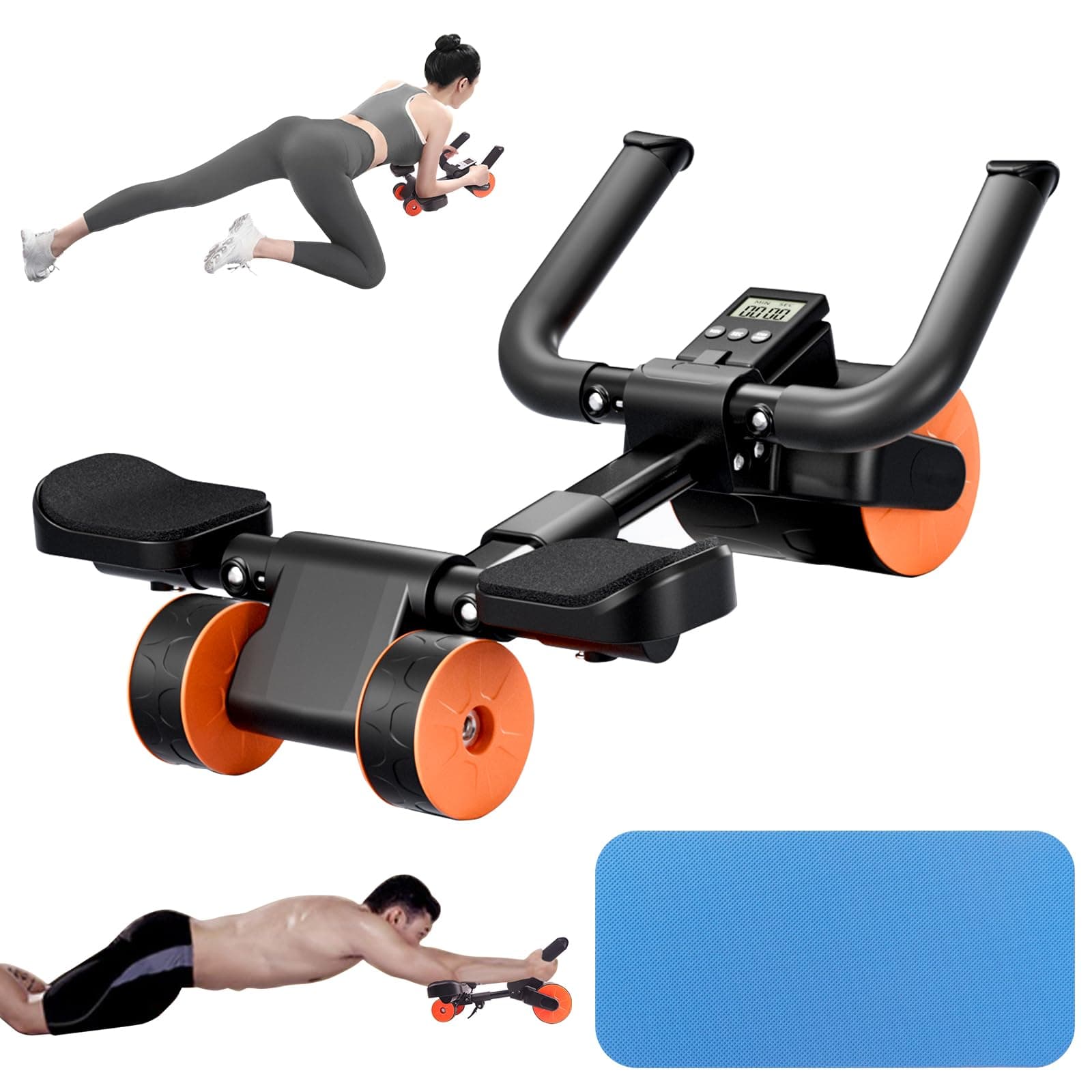 Ab Roller Elbow Support with Mat and Timer, Automatic Rebound Abdominal Wheel Roller, Abs Roller Wheel Workout Stomach Exercise Equipment for Home Gym Use, Fitness Accessories for Men and Women