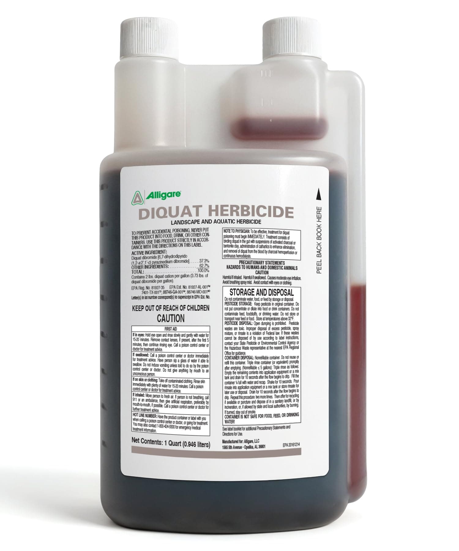 Alligare Diquat Aquatic Herbicide to Control Bluegrass, Duckweed, Hydrilla & More - Glyphosate Alternative, Fast-Acting Non-Selective Liquid Weed Killer for Aquatic & Landscape Use - 1 Quart