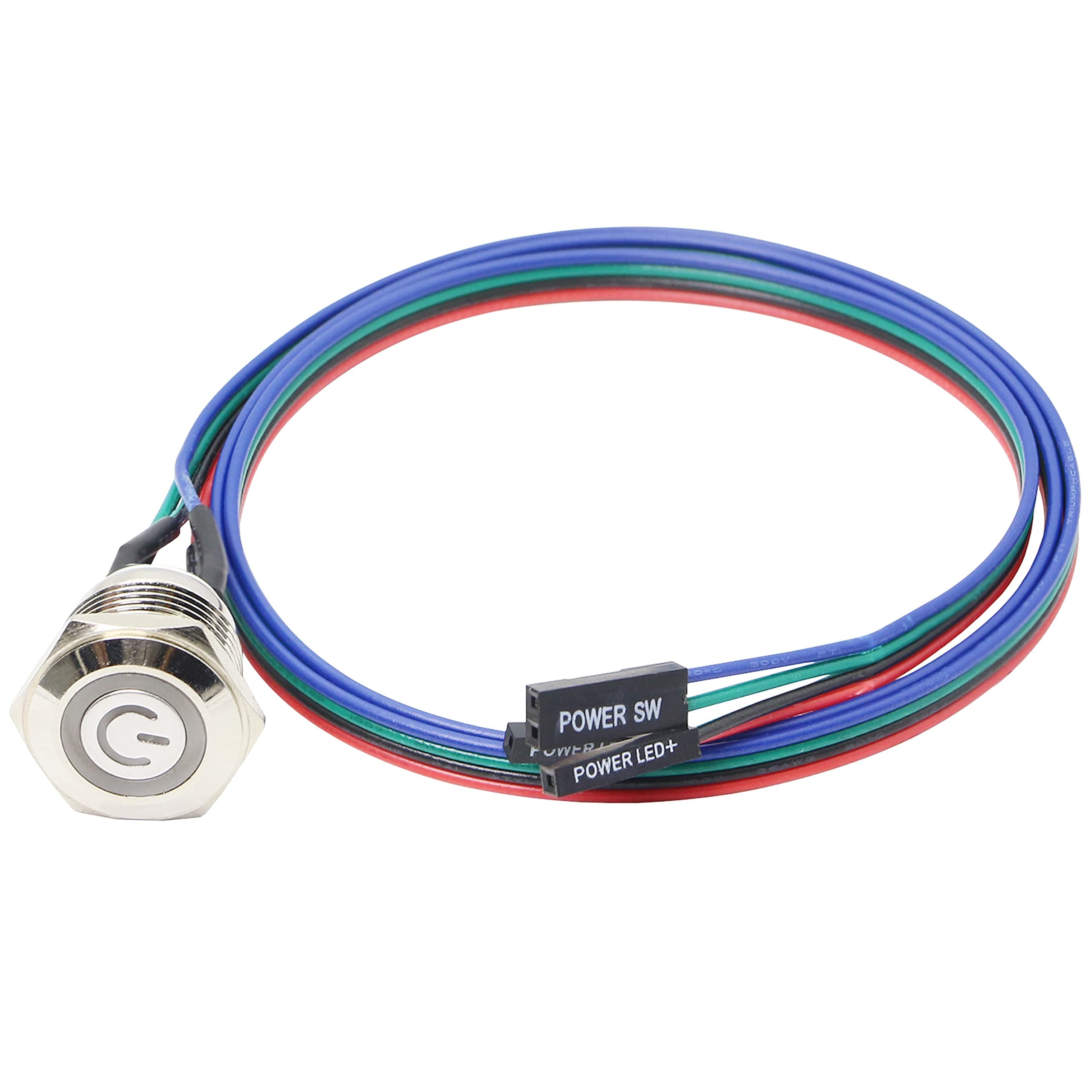 XMSJSIY PC Power Switch, Chassis Switch Host Metal Button, Computer Host PC Case LED Power Button ATX Supply On/Off for DIY Computer 60cm - 1pcs (16mm)