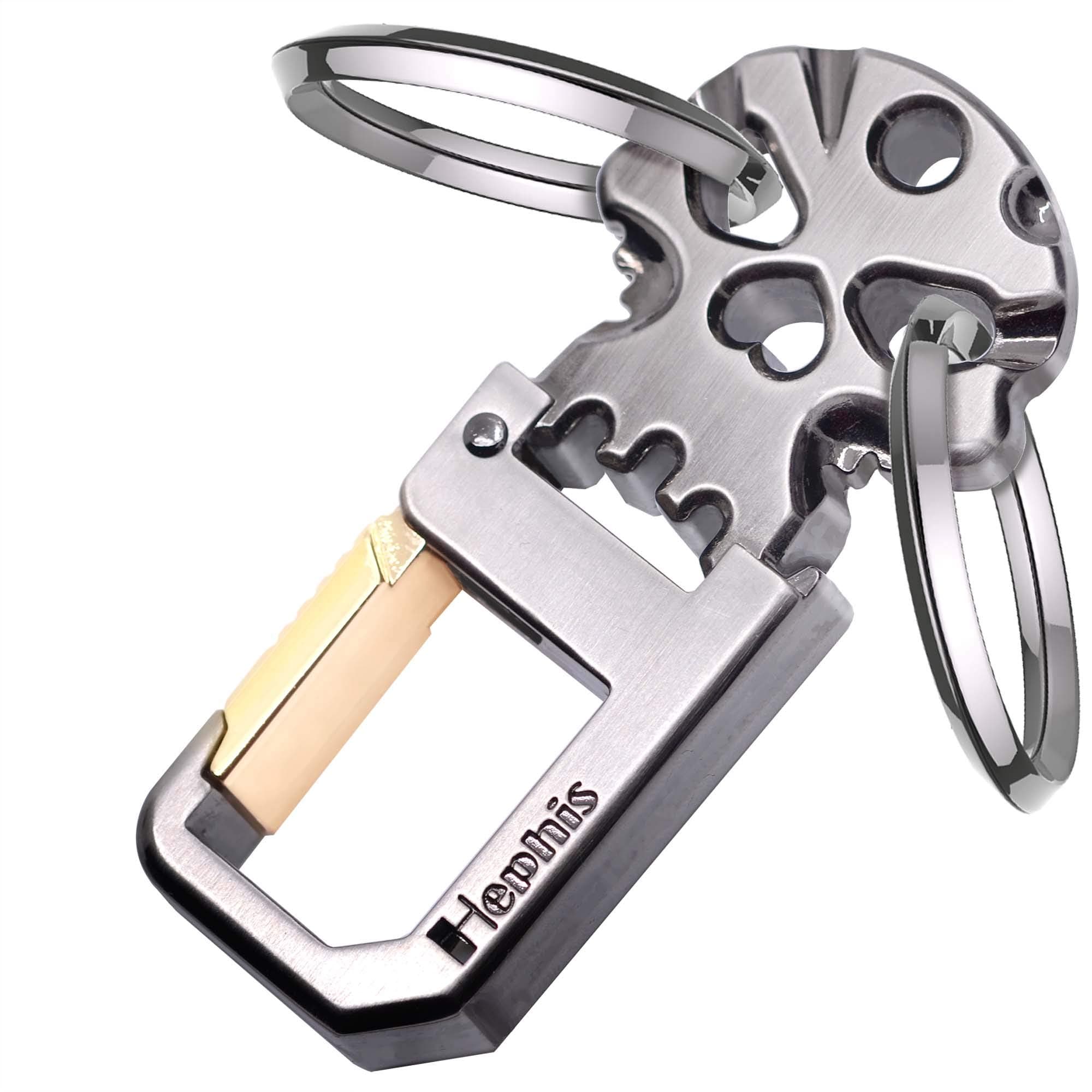 Hephis Durable Keychain with Handy Bottle Opener,Solid Key Management,Heavy Duty Car Key Chains for Men and Women(Wiredrawing Gun Black and Gold)