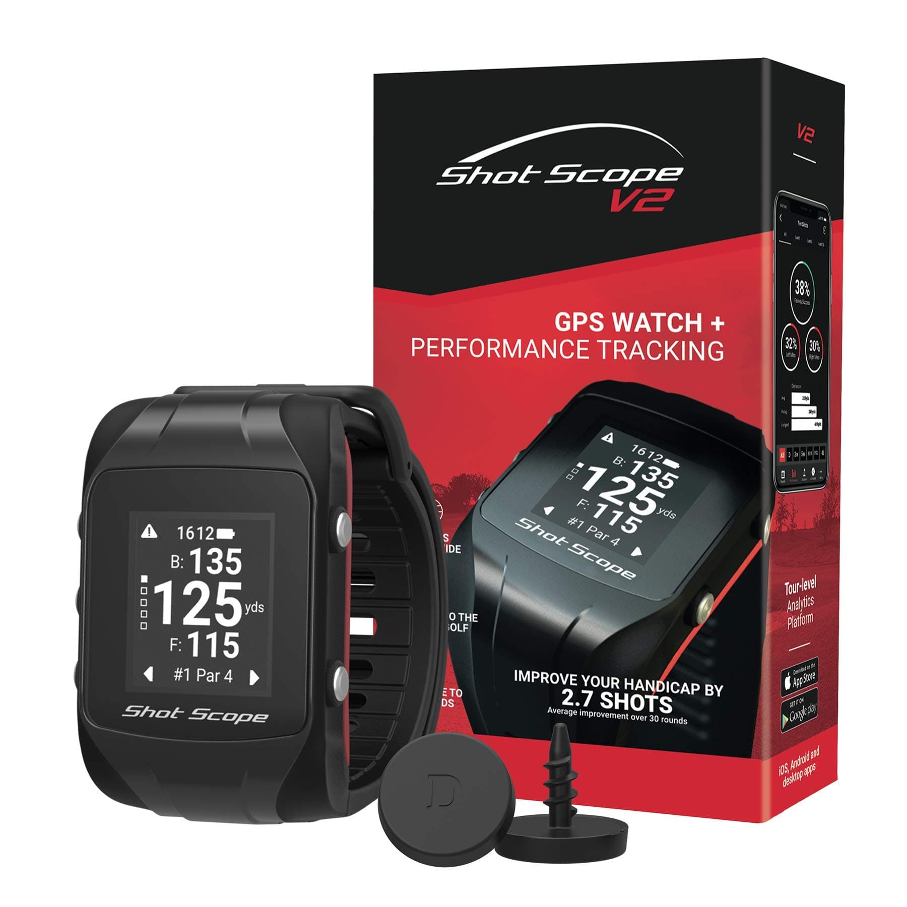 Shot Scope V2 Smart Golf Watch – GPS Dynamic Yardages; Automatic Performance Tracking; Worldwide Courses; 100+ Statistics for Clubs, Tee Shots, Approaches, Short Game and Putting