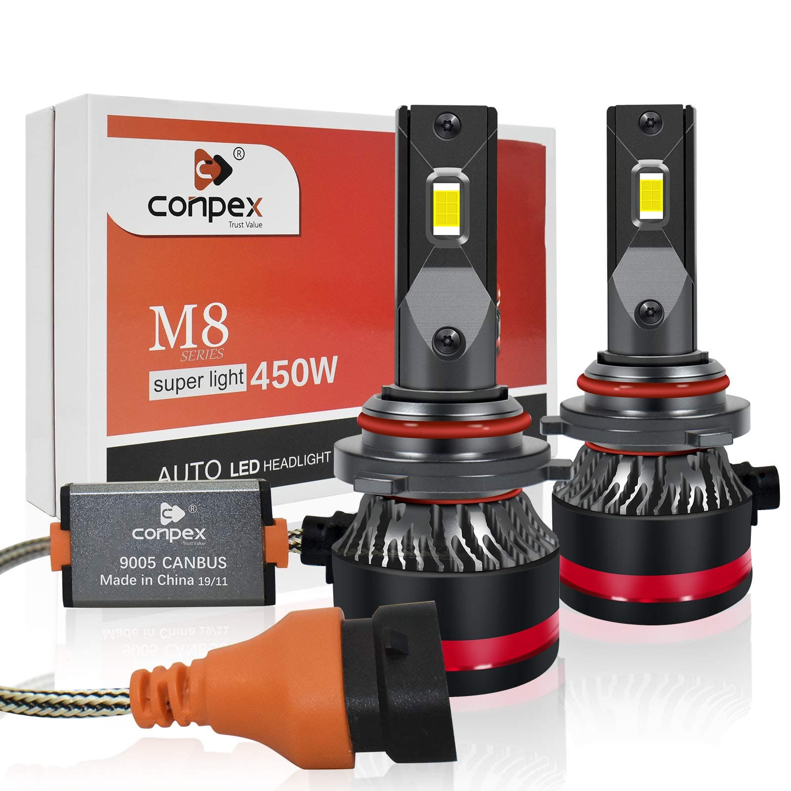 CONPEX 9005 HB3 LED Headlight Bulbs Conversion Kit 12,000 LM Extremely Bright 6000K Xenon White 2 Years Warranty for High Beam Low Beam