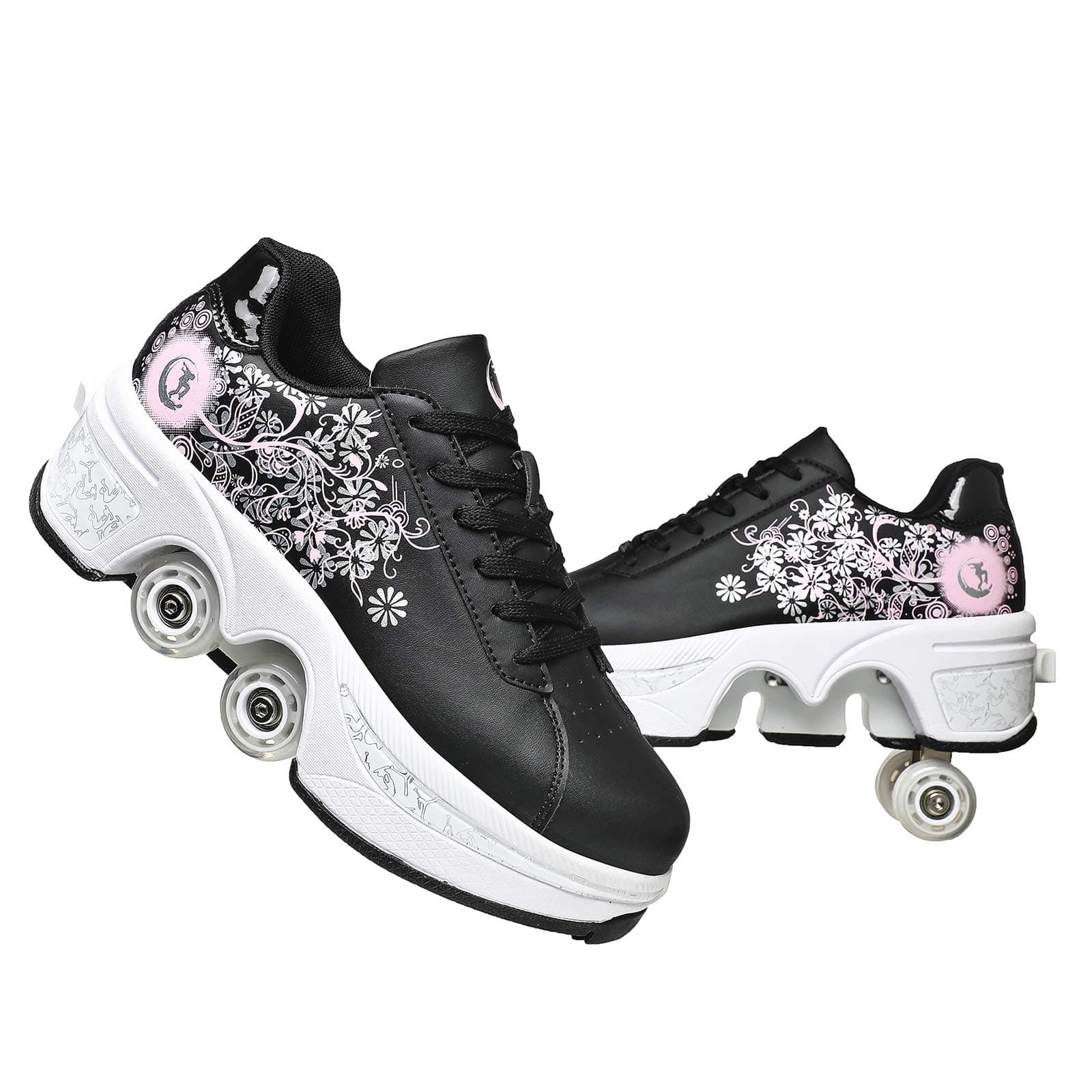Double-Row Deform Wheel Automatic Walking Shoes Invisible Deformation Roller Skate 2 in 1 Removable Pulley Skates Skating Parkour