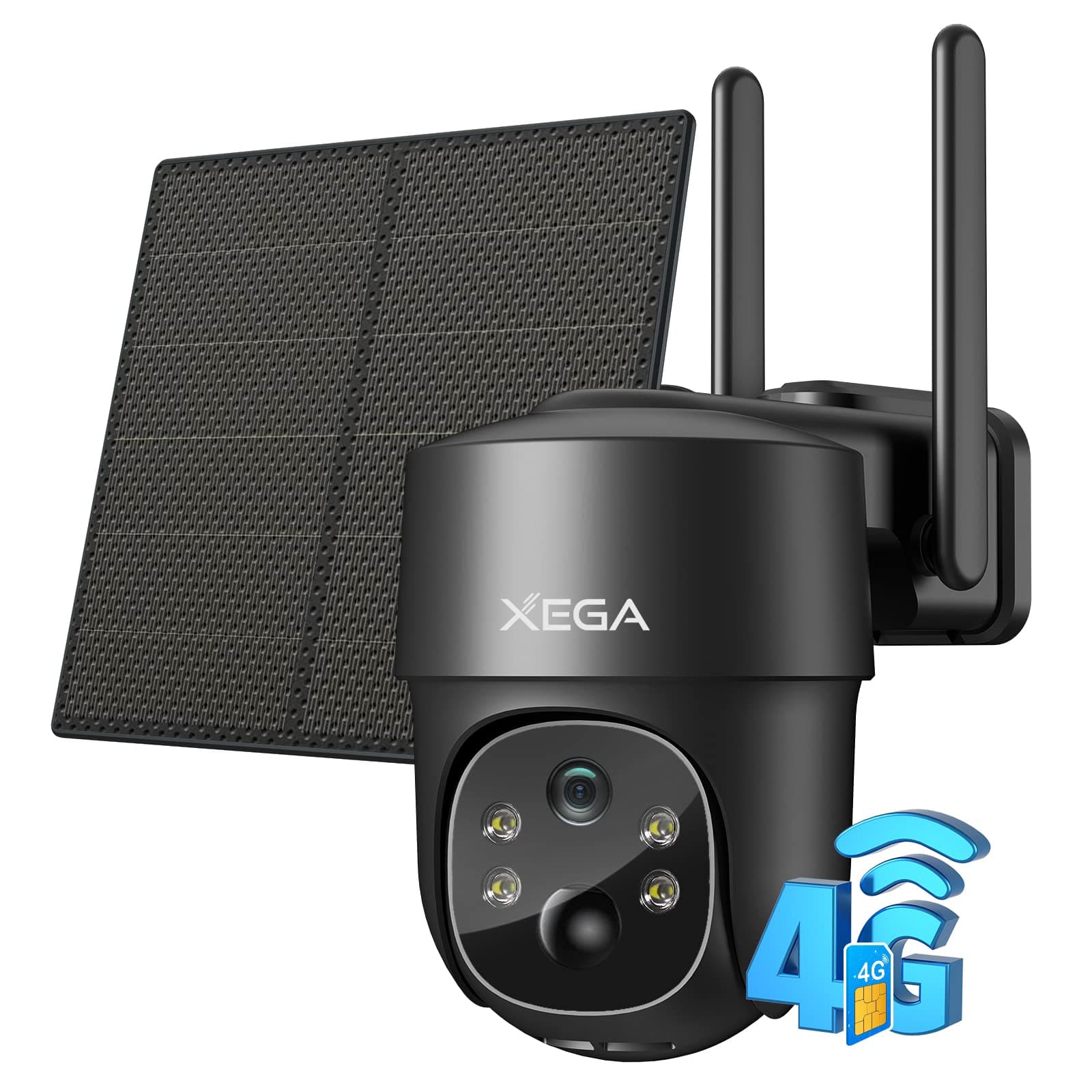 Xega 4G LTE Cellular Security Camera Solar with SIM Card,Wireless Outdoor No WiFi Security Camera,2K HD PTZ Night Vision Motion Detection 2 Way Talk TF&Cloud Storage IP66, Built-in SIM Card