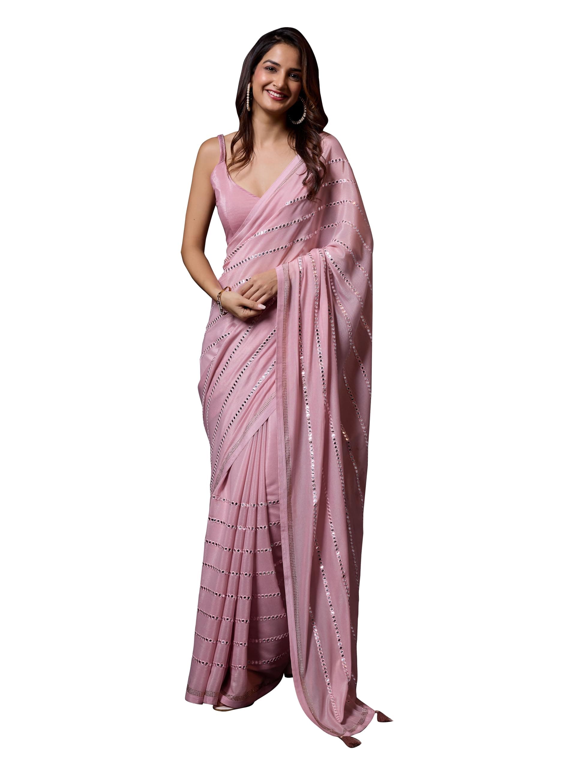 Women's Silk Real Mirror Work Embroidery Saree