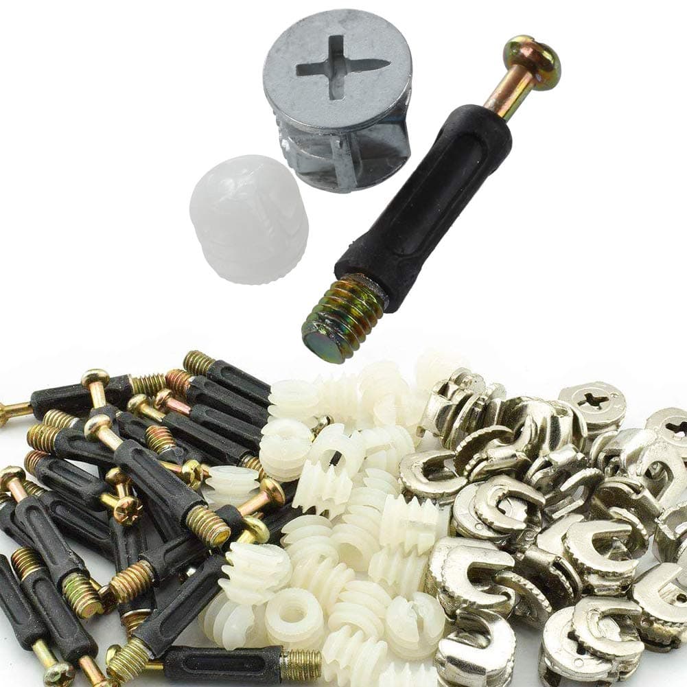 50 Sets Cam Fitting with Dowel 3-in-1 Hardware Connectors Furniture Side Connecting Pre-Inserted Nut Screw Eccentric Wheel