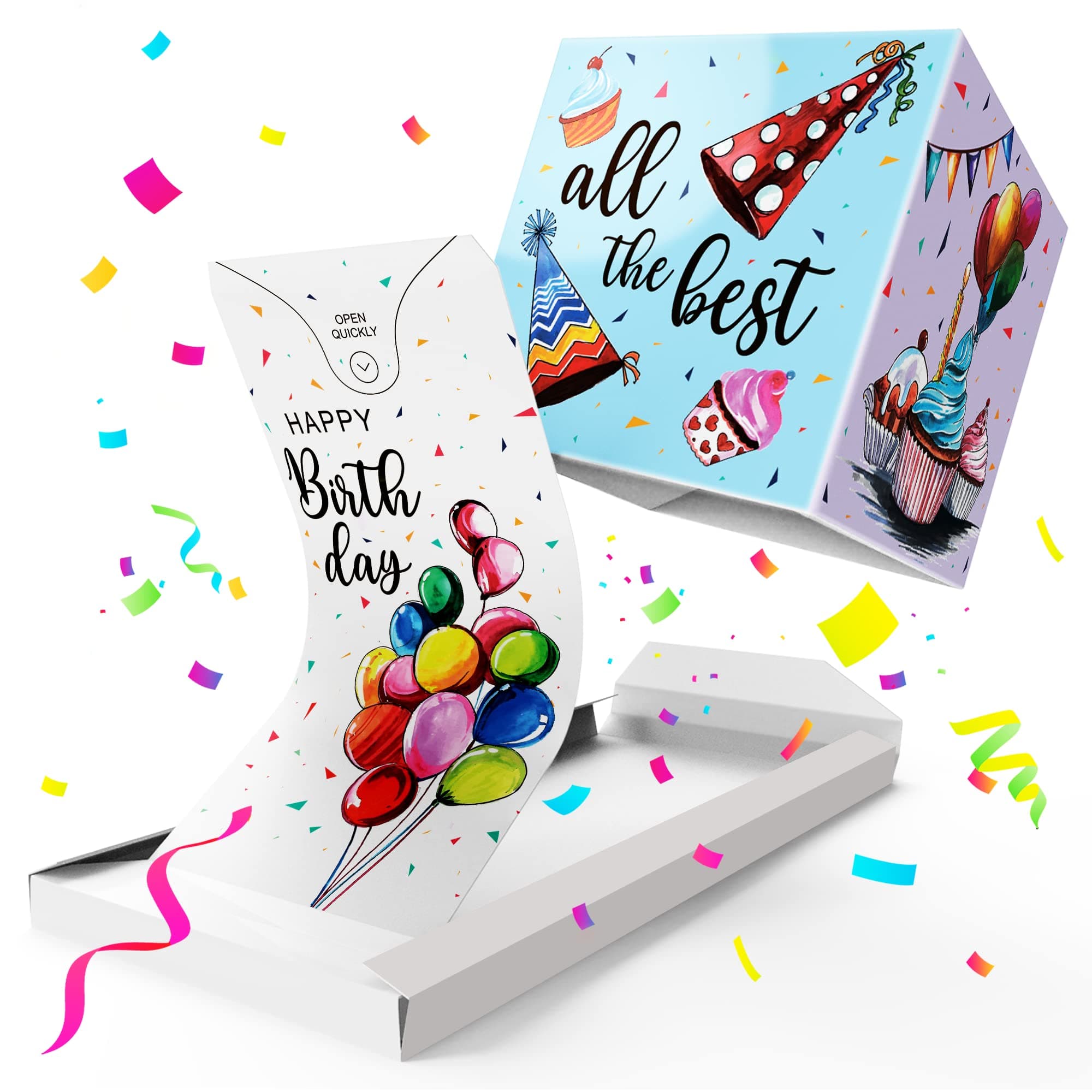 «BOOM» Exploding Birthday Confetti Card (party balloons), Surprise Prank Card Pop up