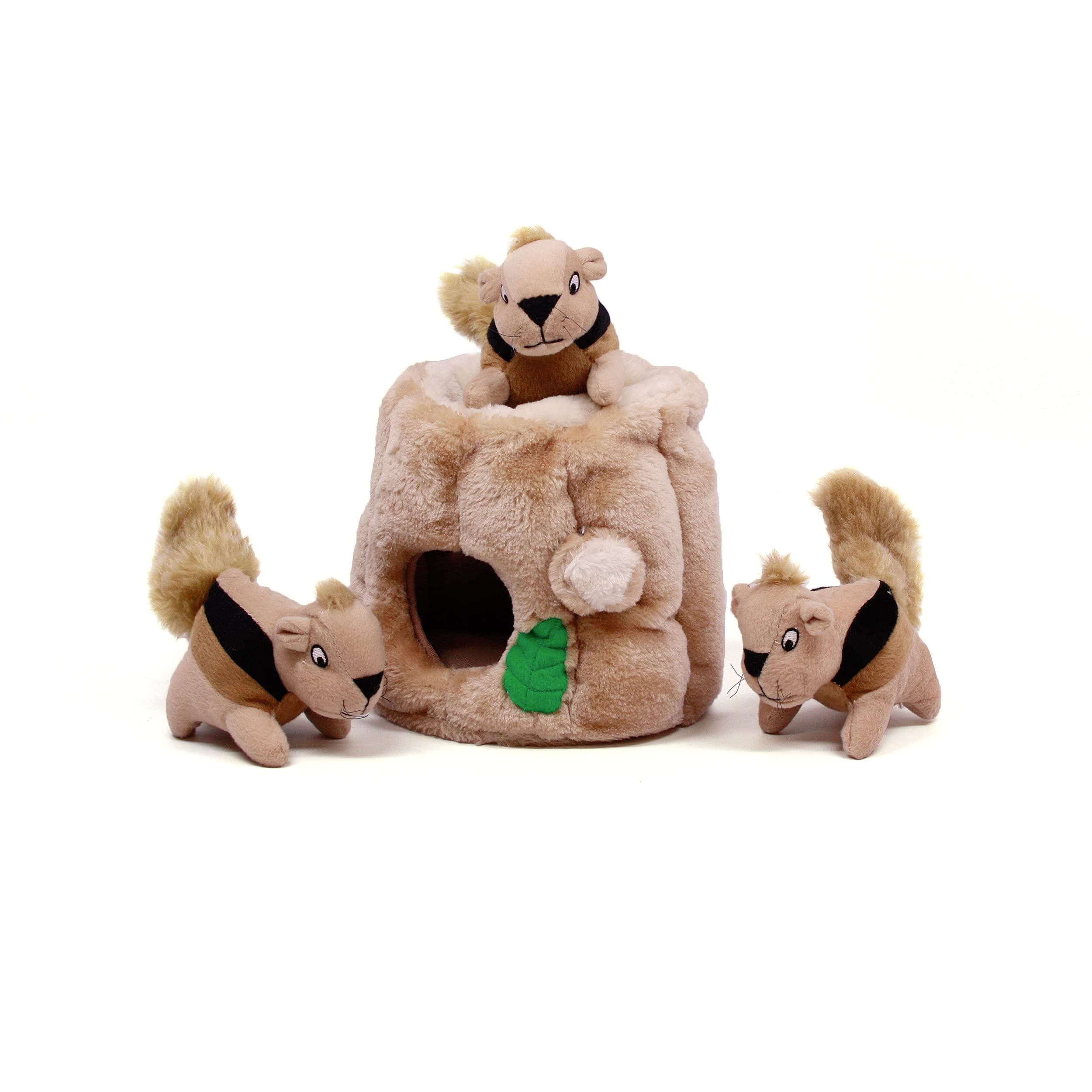 Hide-A-Squirrel Dog Toy – Interactive 2‑in‑1 Plush Puzzle with 3 Squeaky Removable Squirrels, Medium