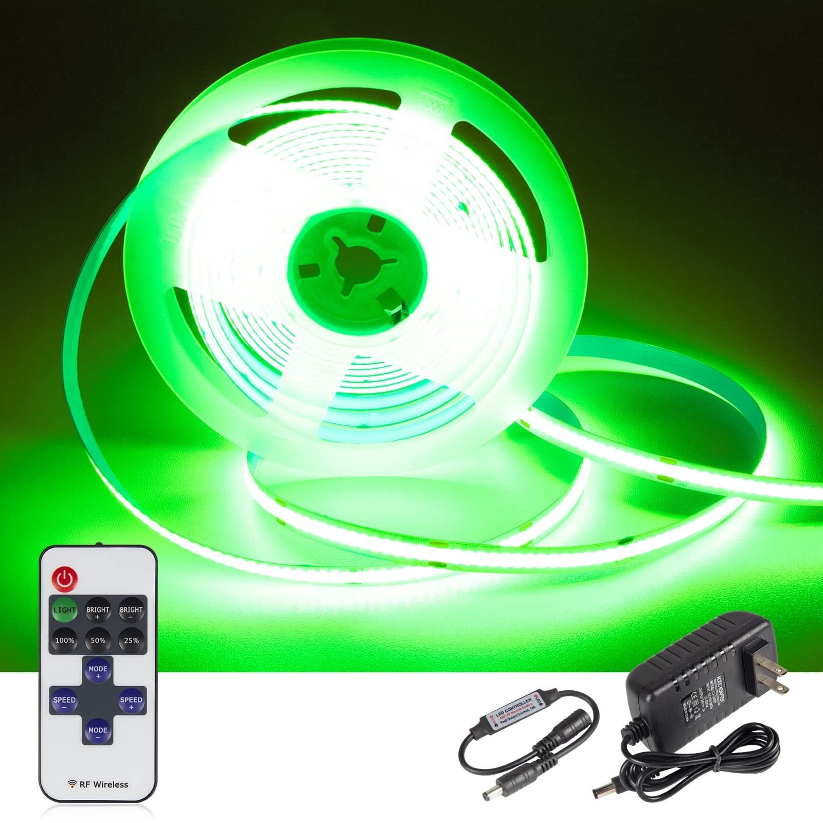CT CAPETRONIX Green COB Strip Light, High Density High Consistent COB LED Tape Lights Kit 9.84FT with Remote and Power Supply for Home Decor.