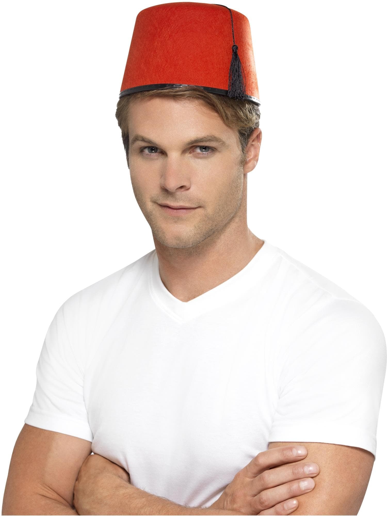 Smiffys Fez Hat with Black Tassel - Red