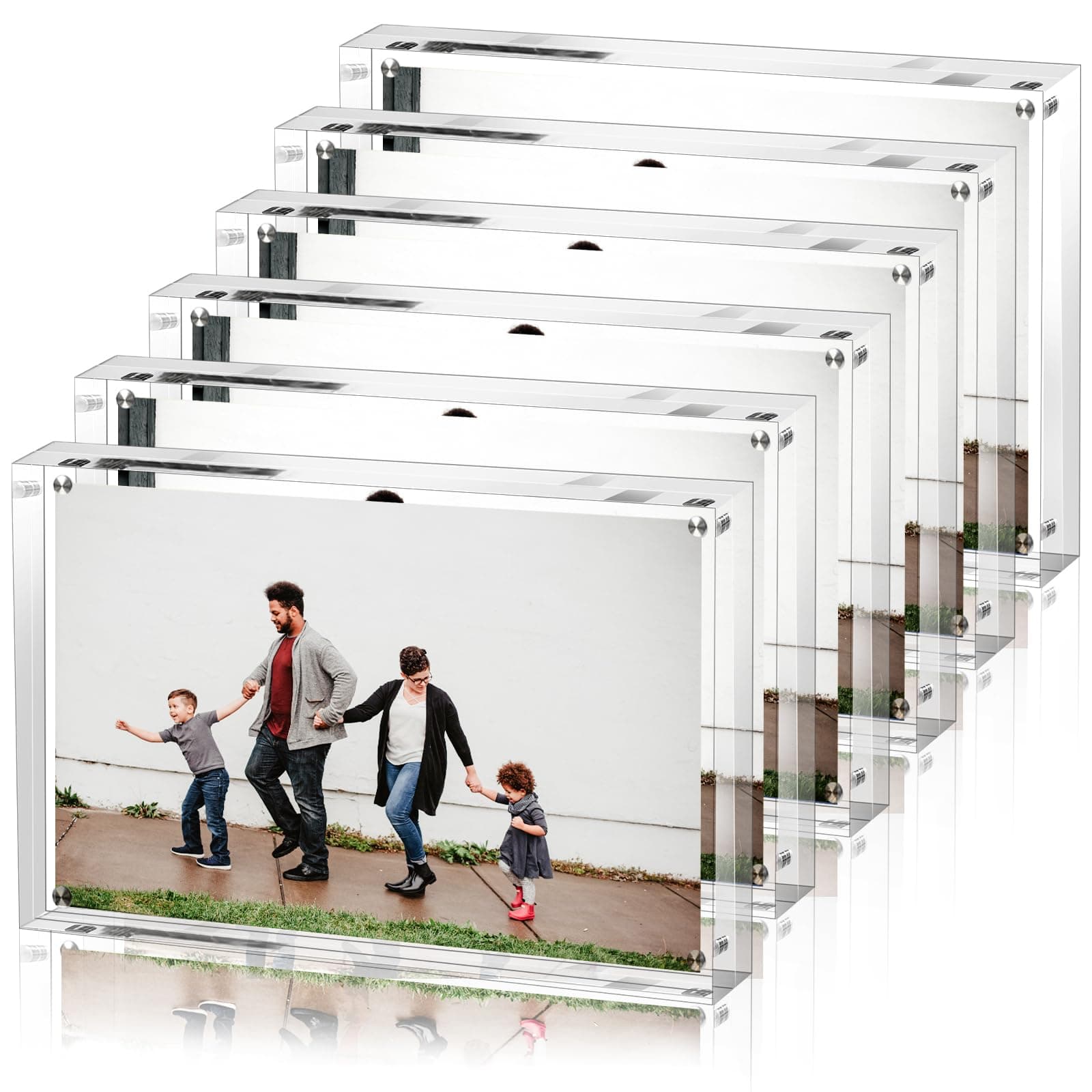 6 PACK Clear Acrylic Picture Frames 5x7 inch Vertical or Horizontal Stand-Up Desktop Table Top Acrylic Photo Blocks Frame Set with Heavy Magnetic Double-Sided Clarity - Ideal for Wedding,