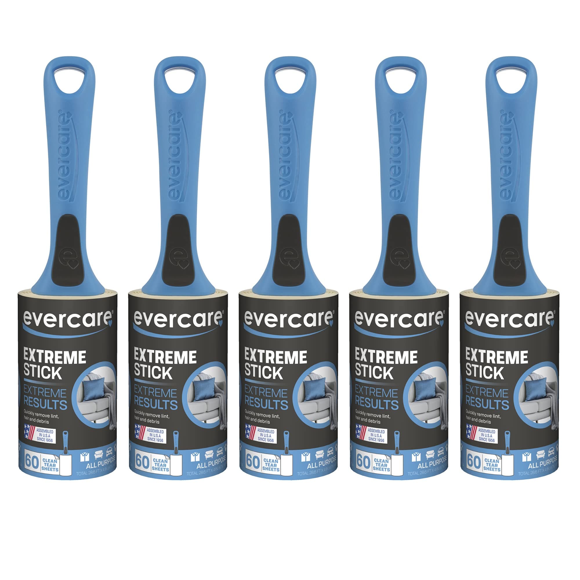 Evercare All Purpose Lint Brush, Value Pack - 5 Rollers (300 Sheets Total), Blue