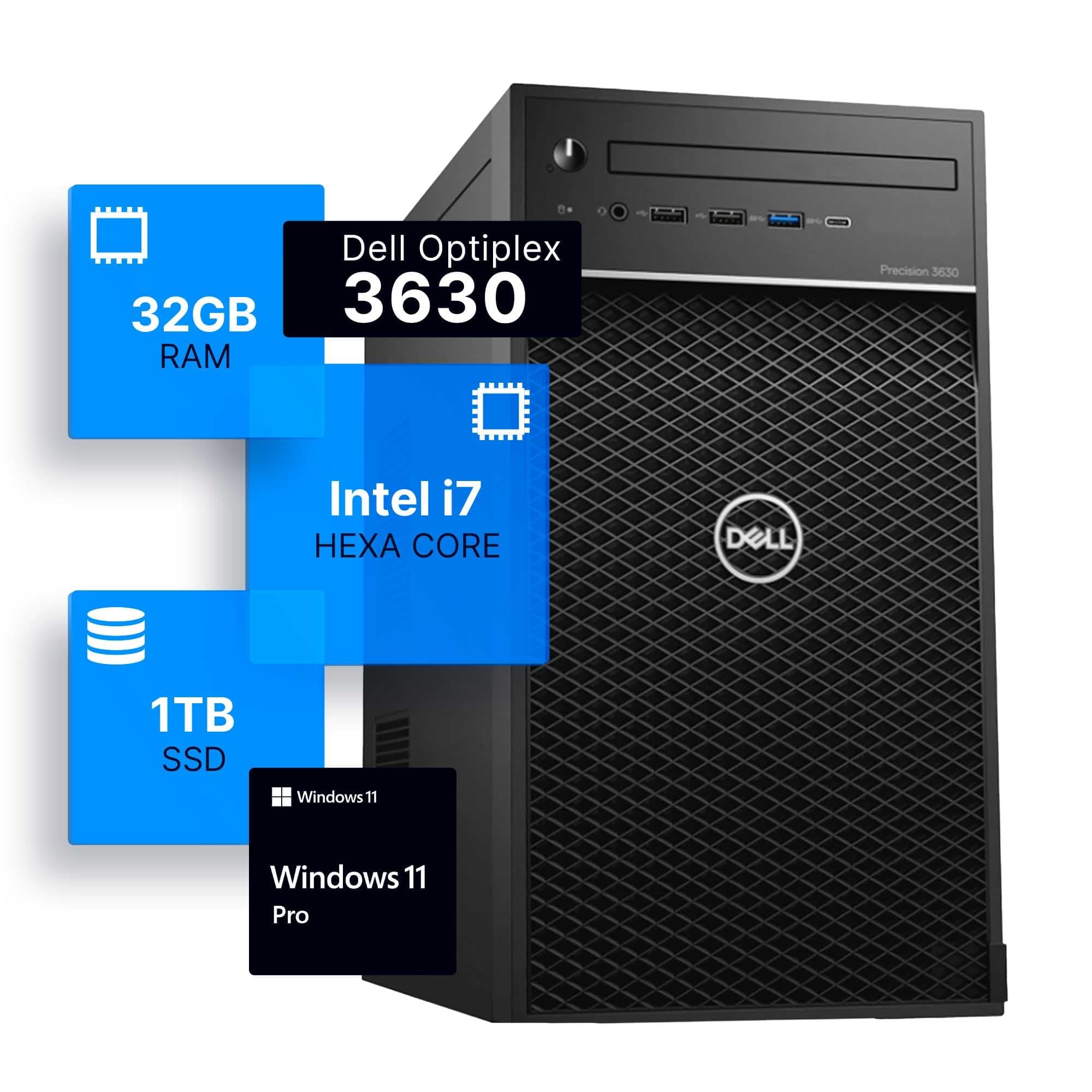Dell Precision 3630 Tower Desktop Computer | Intel i7-8700 (3.4) | 32GB DDR4 RAM | 1TB SSD Solid State | Windows 11 Professional | Home or Office PC (Renewed)