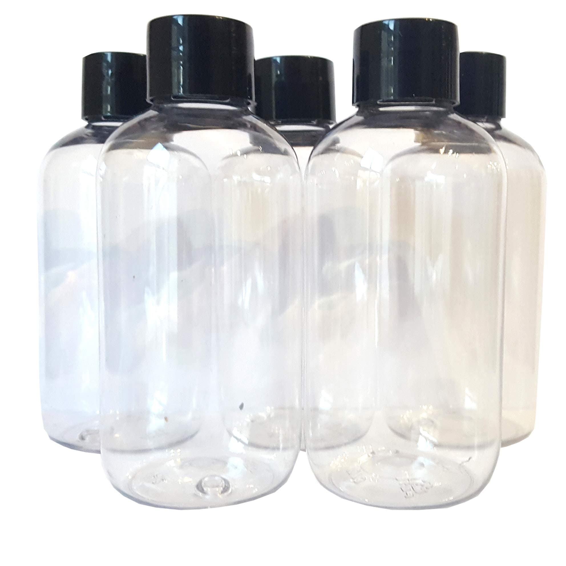 5 X 100ML Clear PET Empty Plastic Bottles with black screw cap