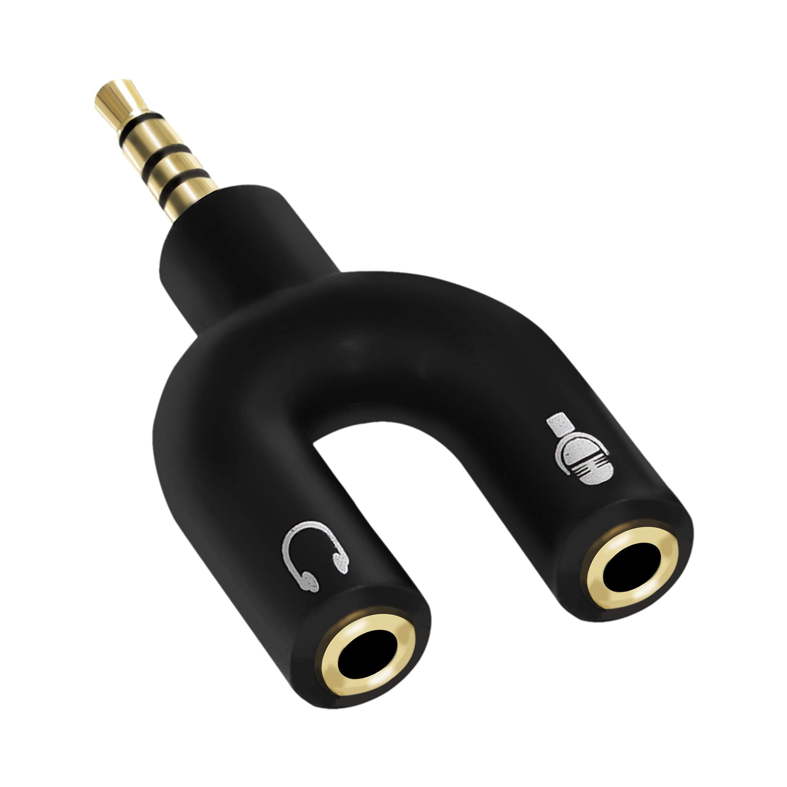 RiaTech Black - Audio Jack Headphones with mic, 3.5 mm Jack Splitter 2 Female 1 Male Black (U-Shape)