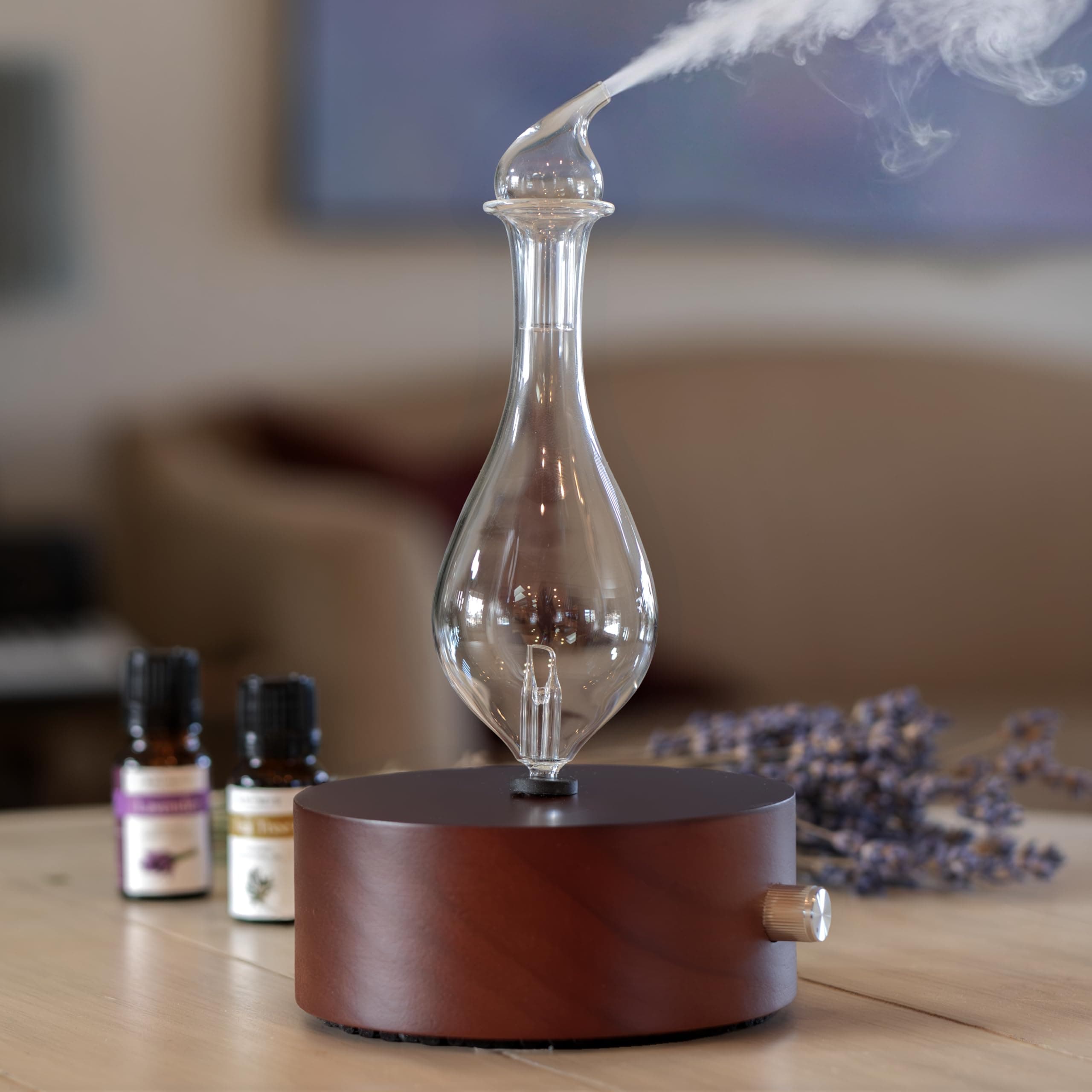 - ArOmis Premium Glass Essential Oils Nebulizer - Waterless Diffuser for Aromatherapy - Handmade Oil Diffuser, Wooden Base, No Plastic, No Heat, No Battery, No LEDs - Solum Nox Merus