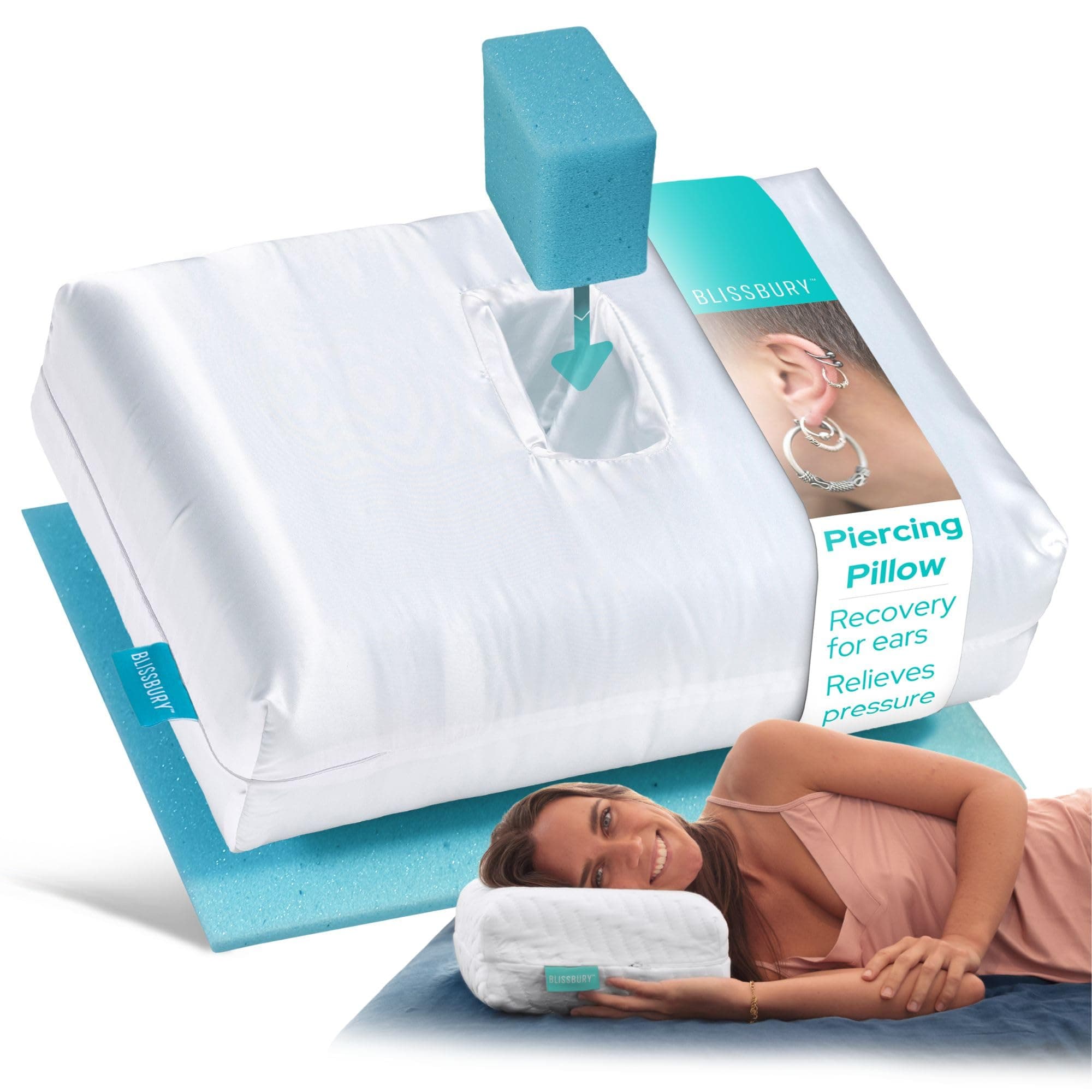 Mini Ear Pillow (Satin)| Ear Piercing Pillow for Side Sleeping | Travel Friendly CNH Pillow with Ear Hole | Soothing Hole for Ear Pain | Piercing Health & Ear Recovery for Side Sleepers