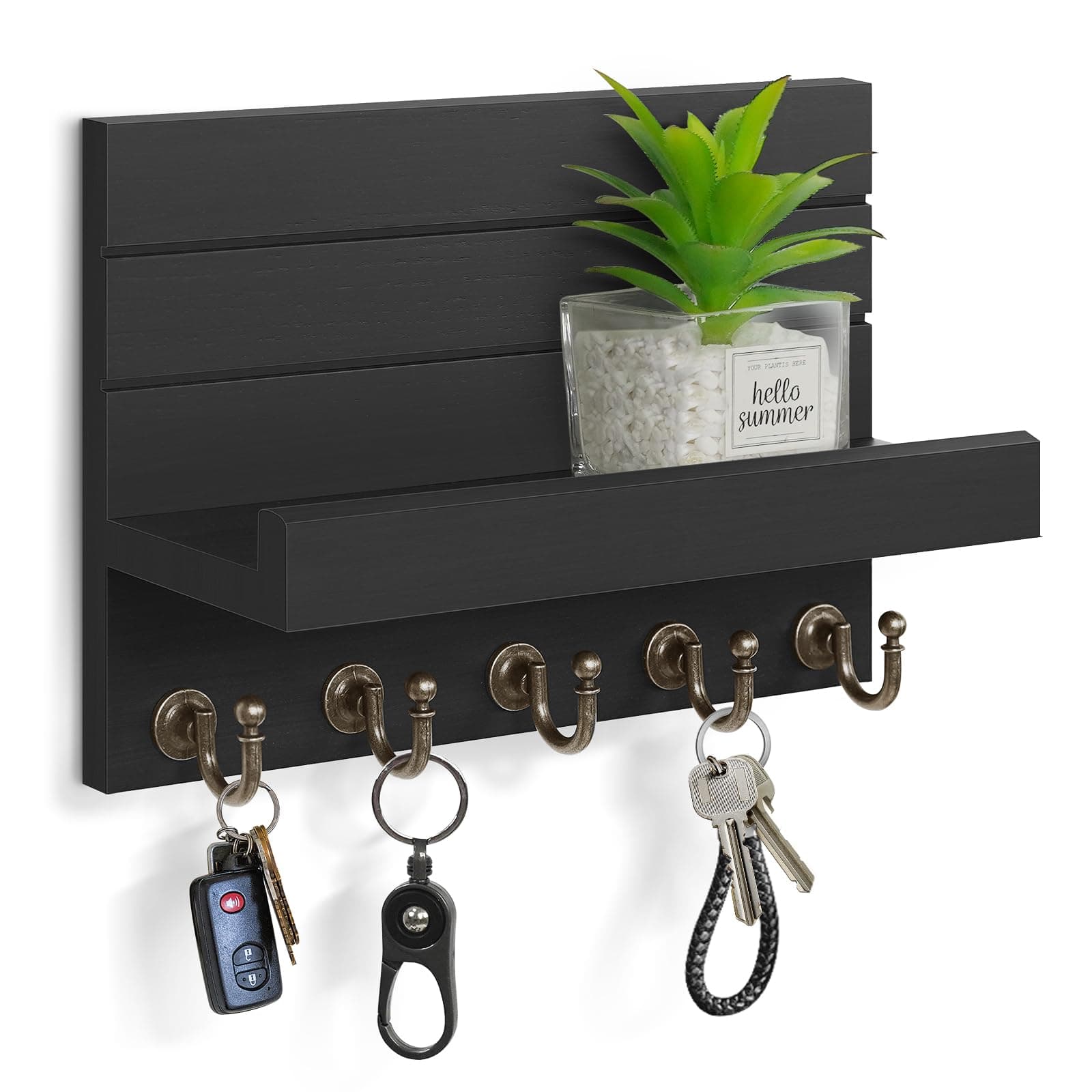 HONJIN Key Holder for Wall: Easy Installation Mail Organizer Wall Mount Hanging Key Rack for Kitchen and Entryway Decor with 5 Sturdy Key Hooks (Black)
