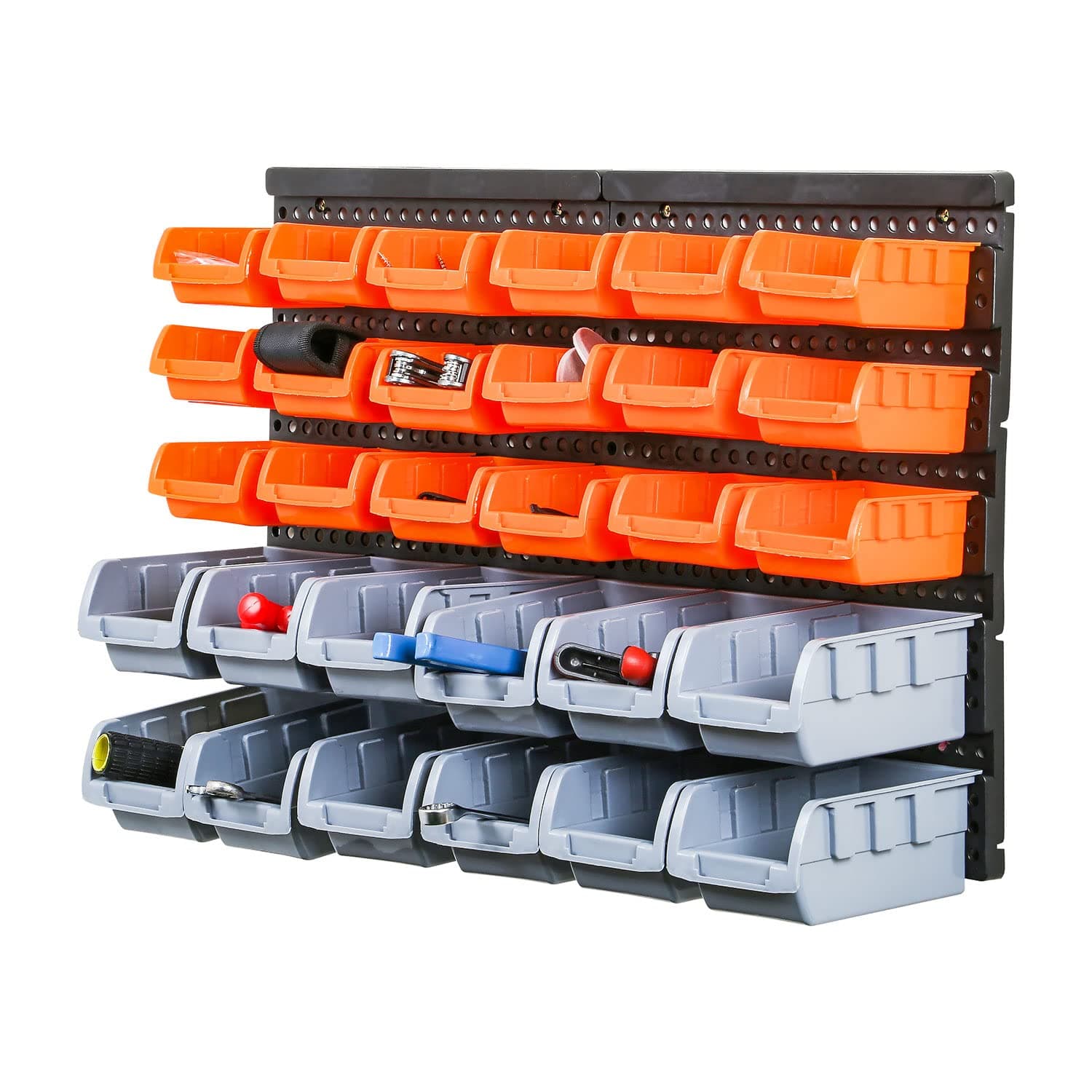30pc Wall Mounted Storage Bins & Backboards Tool Organiser Box for Garage Shelving Units Workshop DIY Shed Storage Box Rack Plastic Drawers