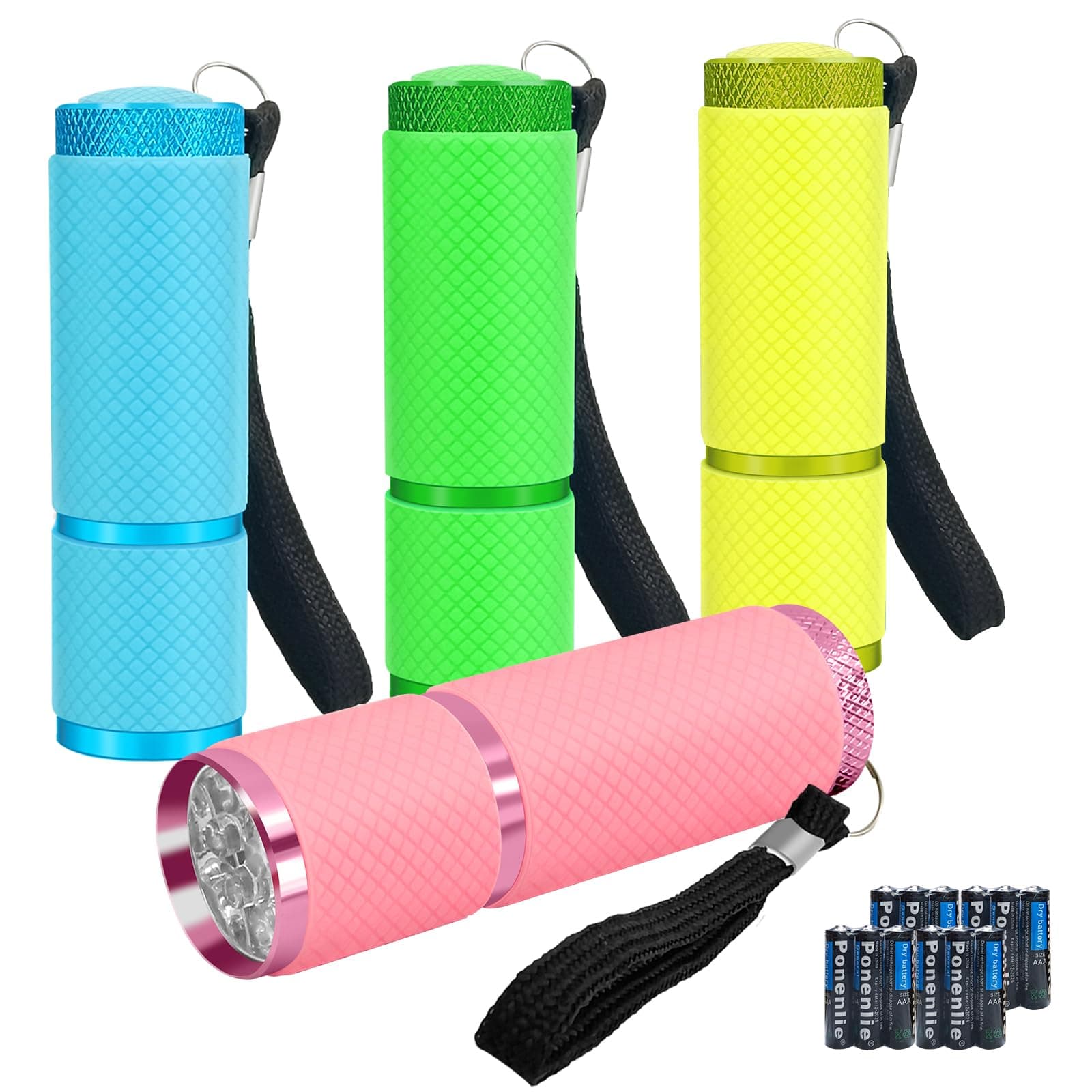 4 Pack Small Torches LED Super Bright with 9 LEDs, Mini Torch,Colorful Glow in Dark Kids Torch,Kids Adult Camping Hiking Outdoor Gifts, Batteries Included